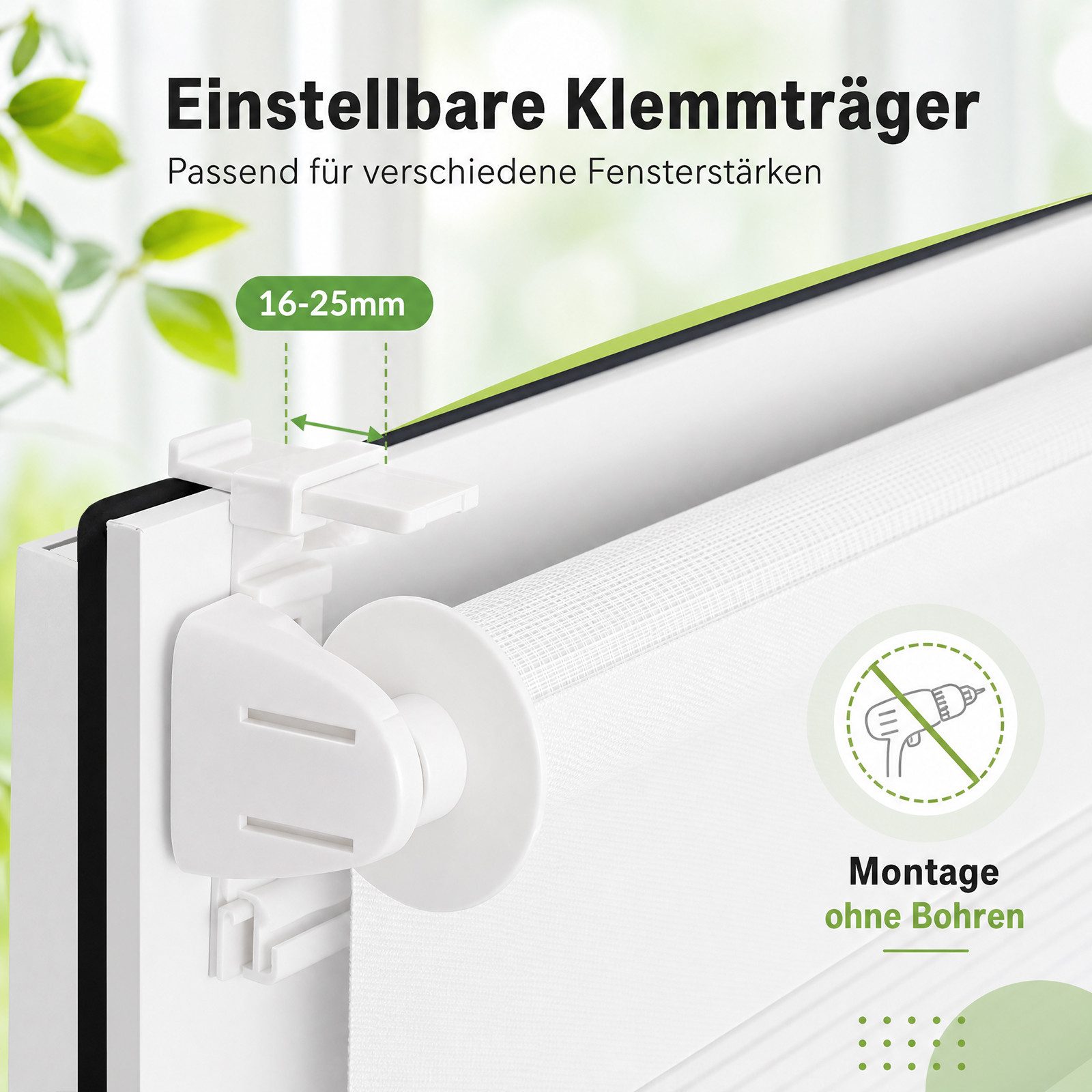 Doppelrollo Ohne Bohren, Weiß/Beige/Anthrazit, OUBO, freihängend, verspannt, Klemmfix, Klemmträger, Lichtschutz schnelle und einfache Montage mit beiliegendem