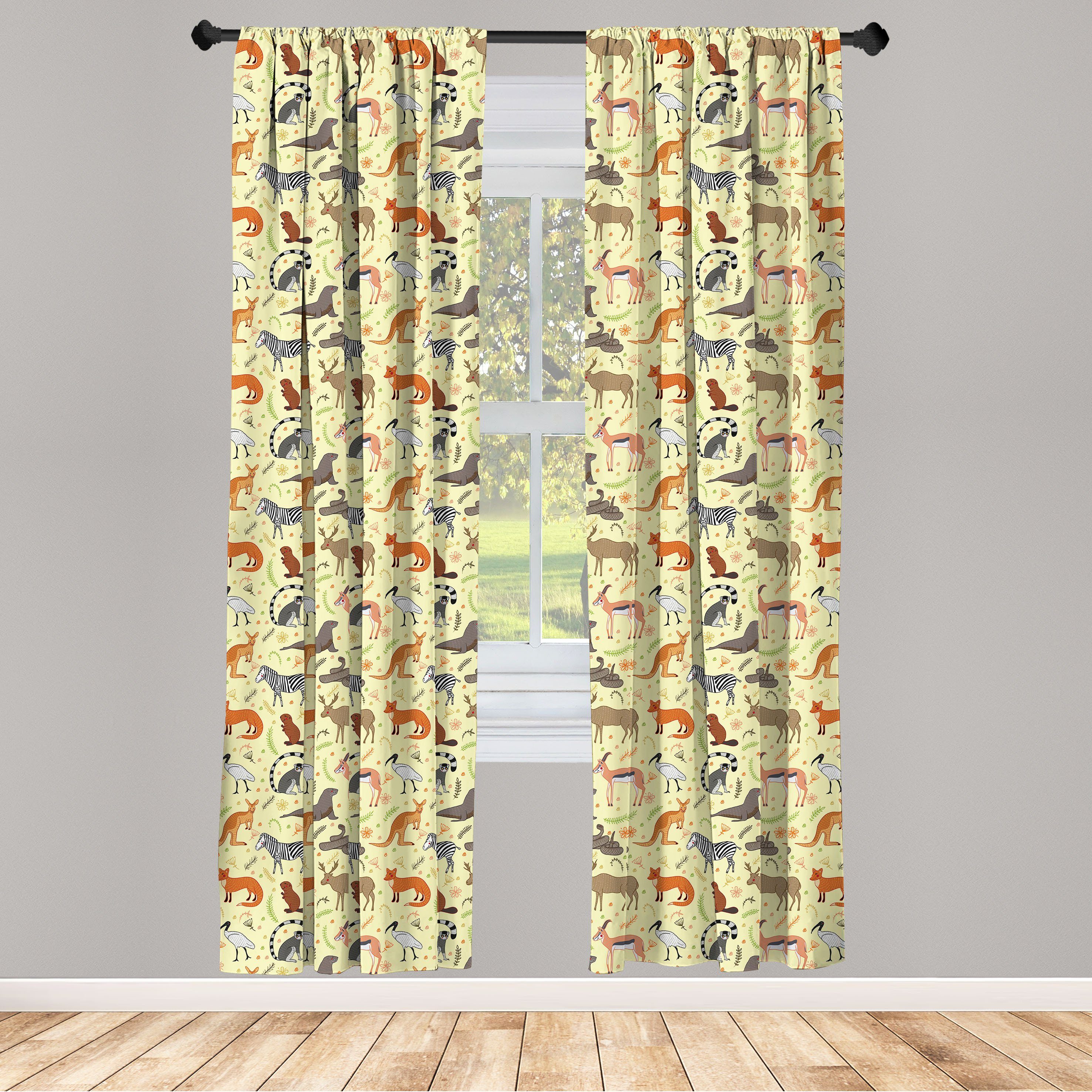 Gardine Vorhang für Wohnzimmer Schlafzimmer Dekor, Abakuhaus, Microfaser, Zoo Zebra Fox Beaver Antelope Lemur
