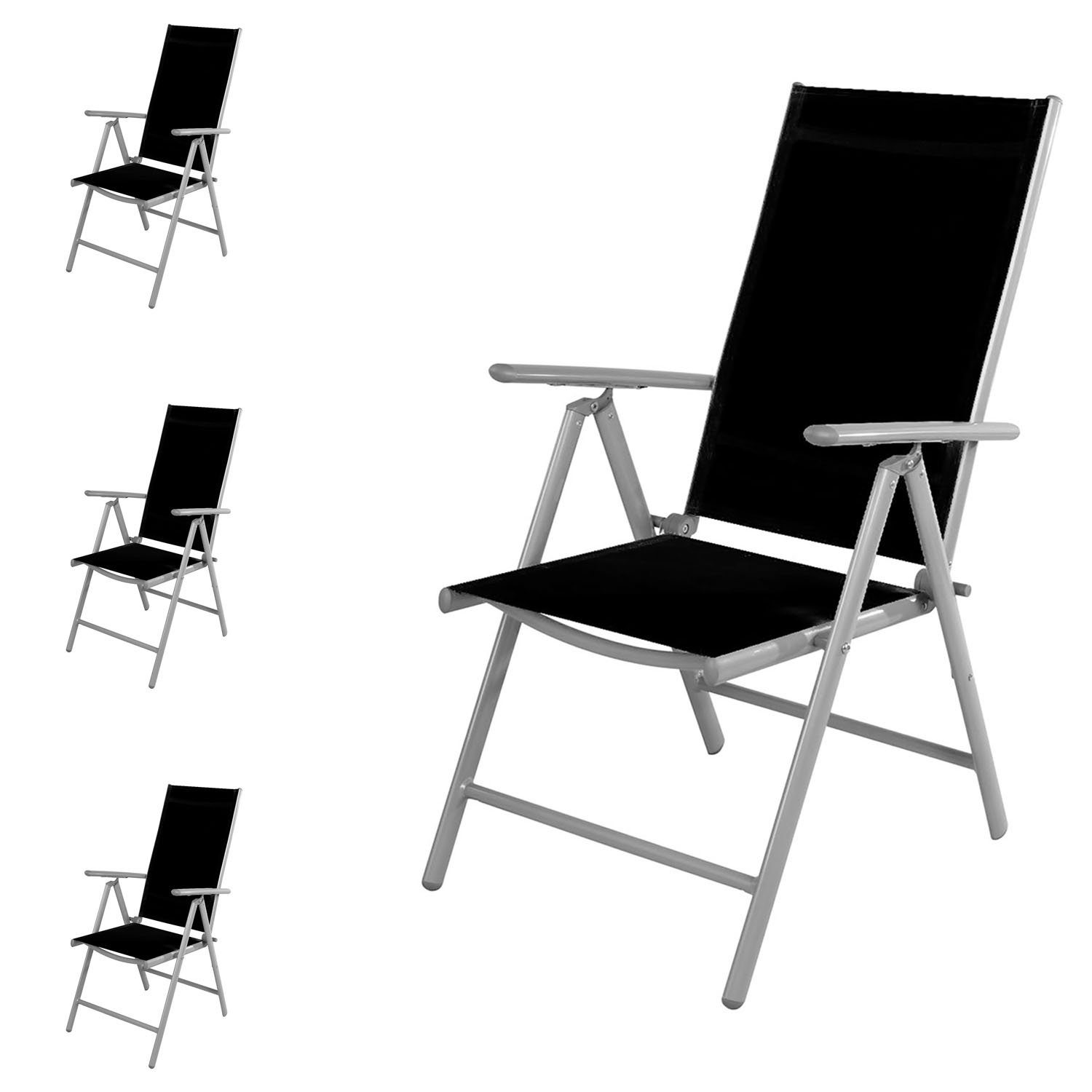 Mojawo Armlehnstuhl 4 Stück Garten Klappstuhl Aluminium - Textilen Silbergrau/Schwarz | Stühle