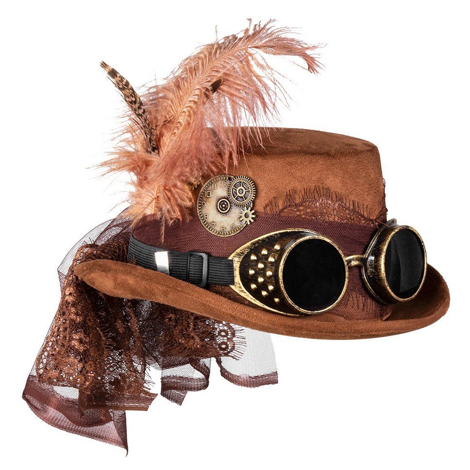 Boland Kostüm Steampunk Damenhut Deluxe, Hochwertig verarbeiteter Steampuk Hut mit zahreichen Details