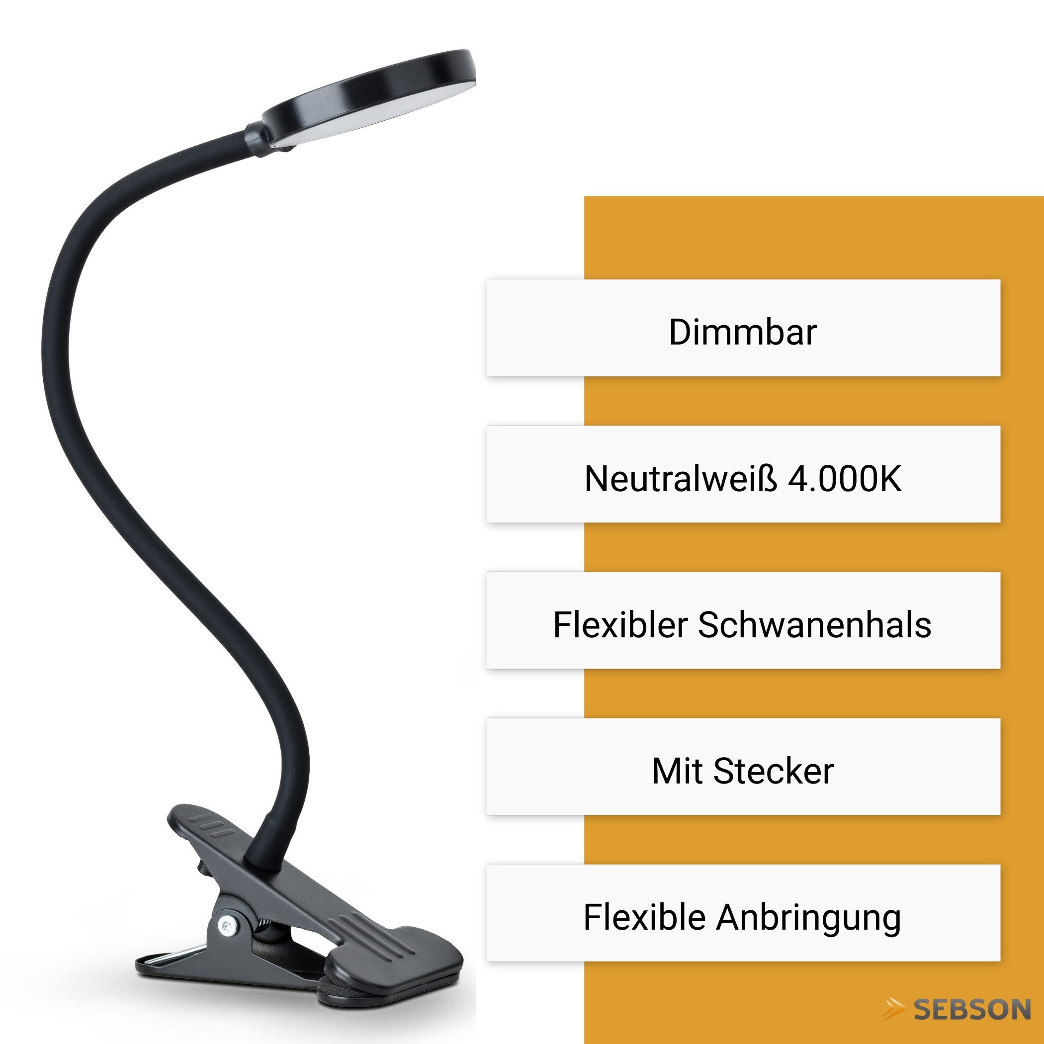 SEBSON LED Steckdosenleuchte LED Klemmlampe Bett 4W - Stecker, dimmbar, neu günstig online kaufen