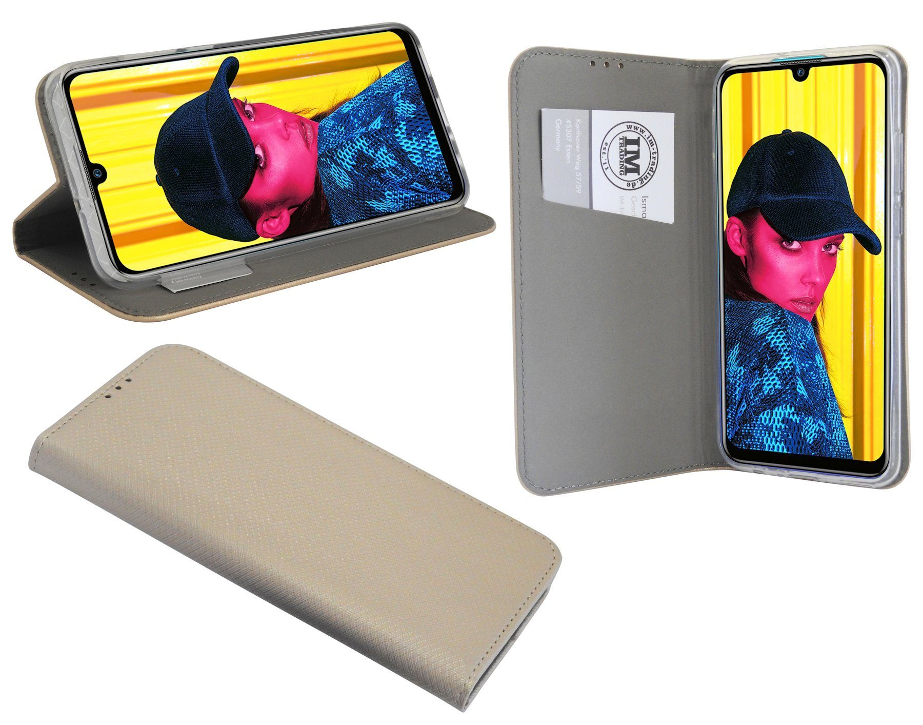 cofi1453 Handyhülle Elegante Buch-Tasche Hülle Smart Magnet, Kunstleder Schutzhülle Handy Wallet Case Cover mit Kartenfächern, Standfunktion Gold