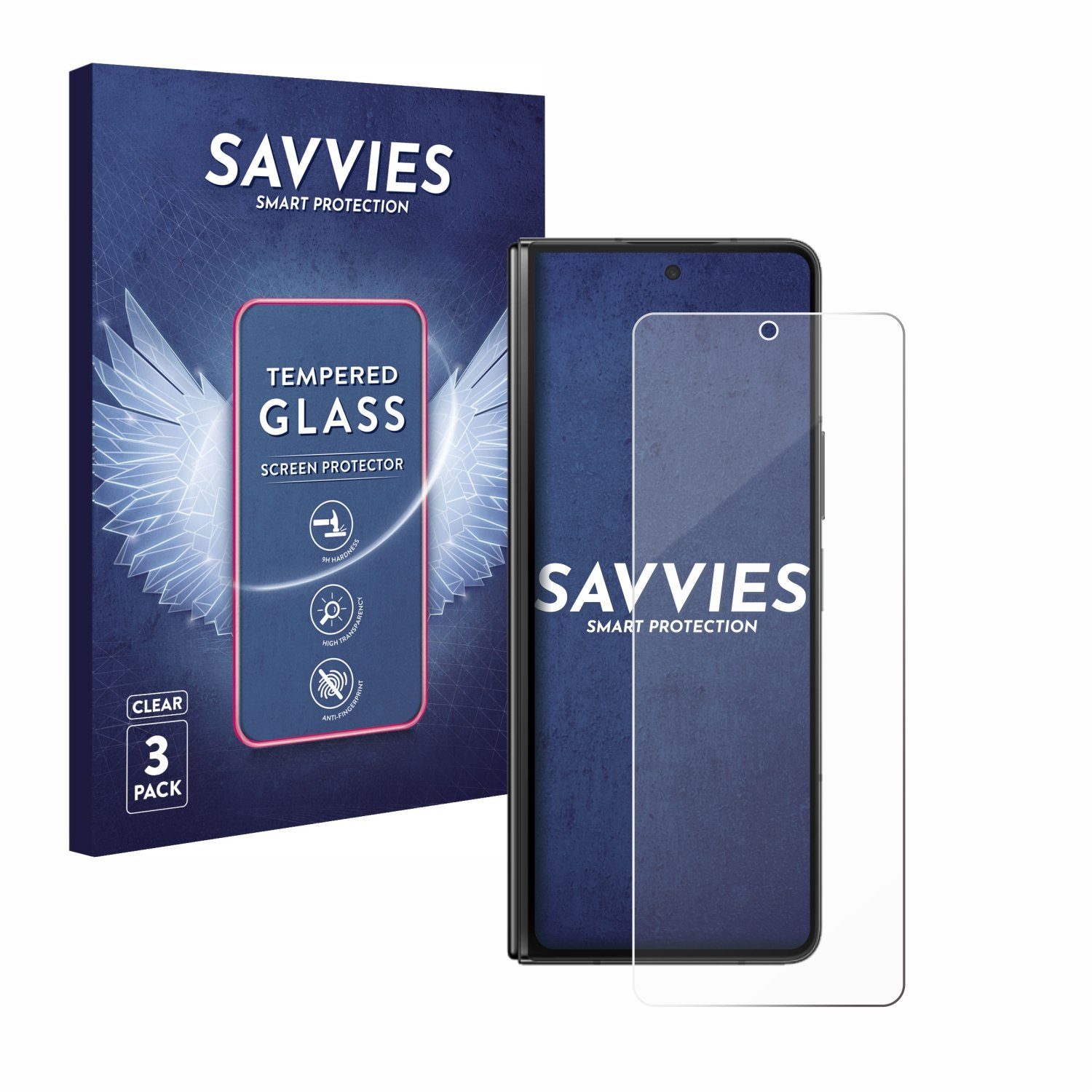 Savvies Displayschutzglas Schutzglas für Samsung Galaxy Z Fold 5, 3 Stück, Displayschutz 9H Glas Klar Transparent