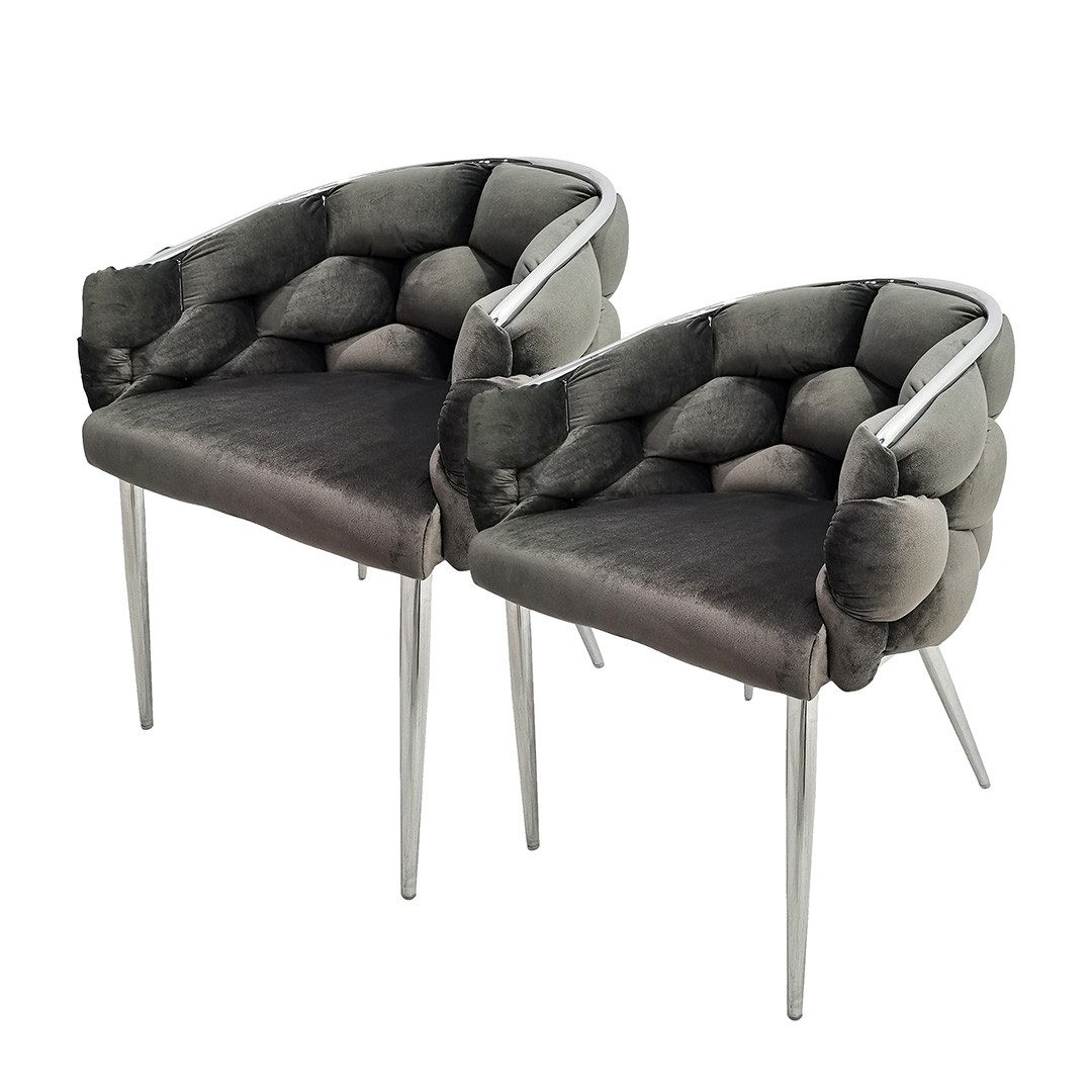 Qiyano Esszimmerstuhl Design-Stuhl 2er Set Anthrazit/Silber, günstig online kaufen