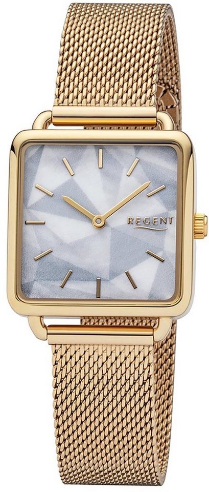 Regent Quarzuhr Regent Damen Analog Uhr BA-509 Metall, Damen Armbanduhr  eckig, mittel (ca. 34mm), Metallarmband