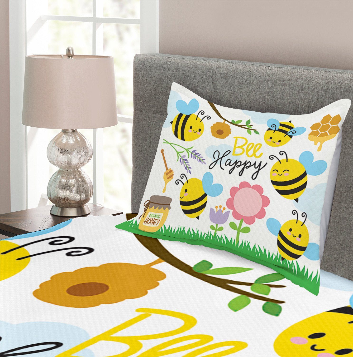 Bee Waschbar, Set Bee Kissenbezügen Spring Happy Tagesdecke mit Garden Abakuhaus, Honey