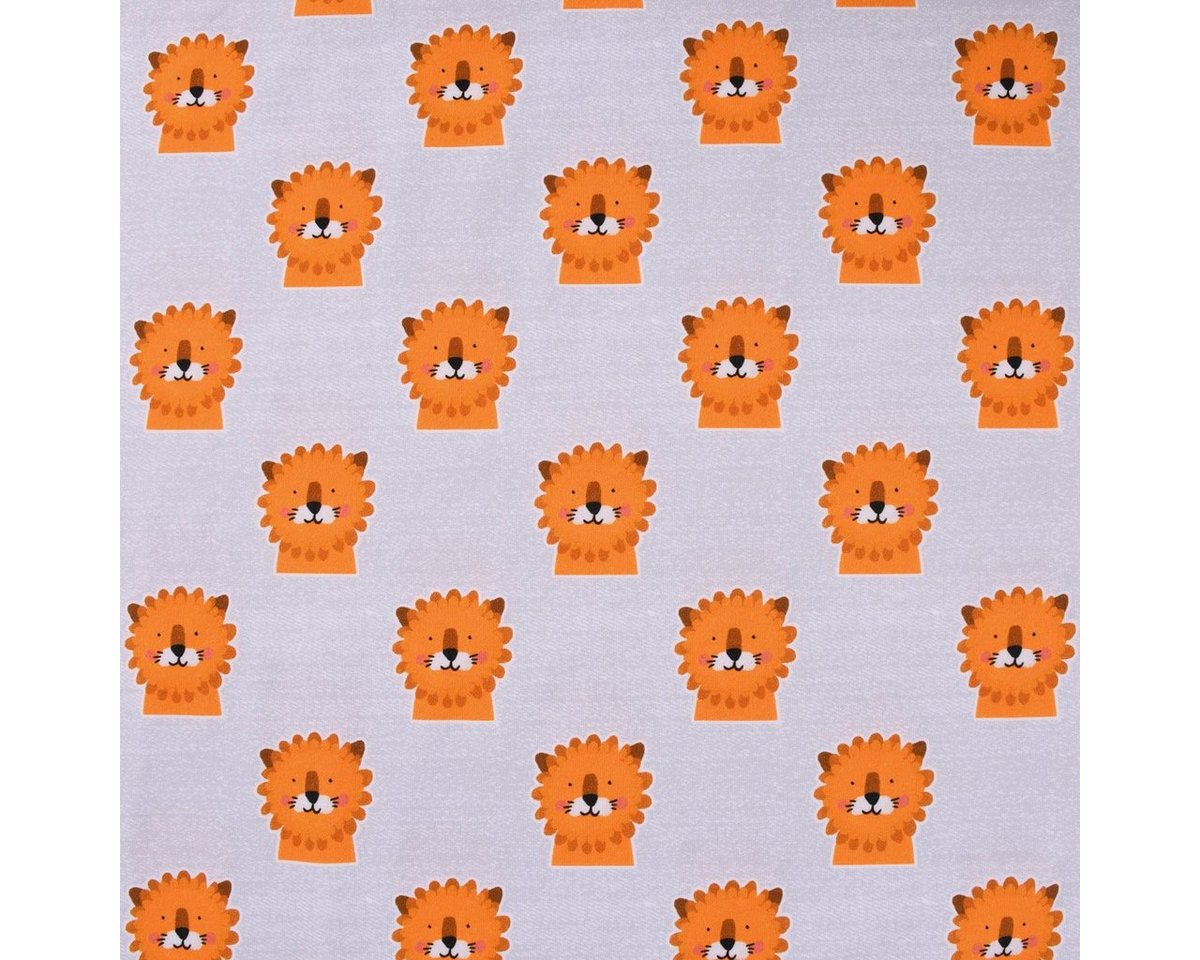 Thumbnail - Stoff Lillestoff Bio Jersey Mr. Leo Löwe grau orange 1,5m Breite