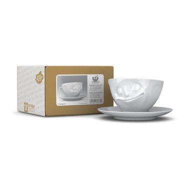FIFTYEIGHT PRODUCTS Tasse Tasse Glücklich weiß - 200 ml - Kaffeetasse Weiß - 1 Stück