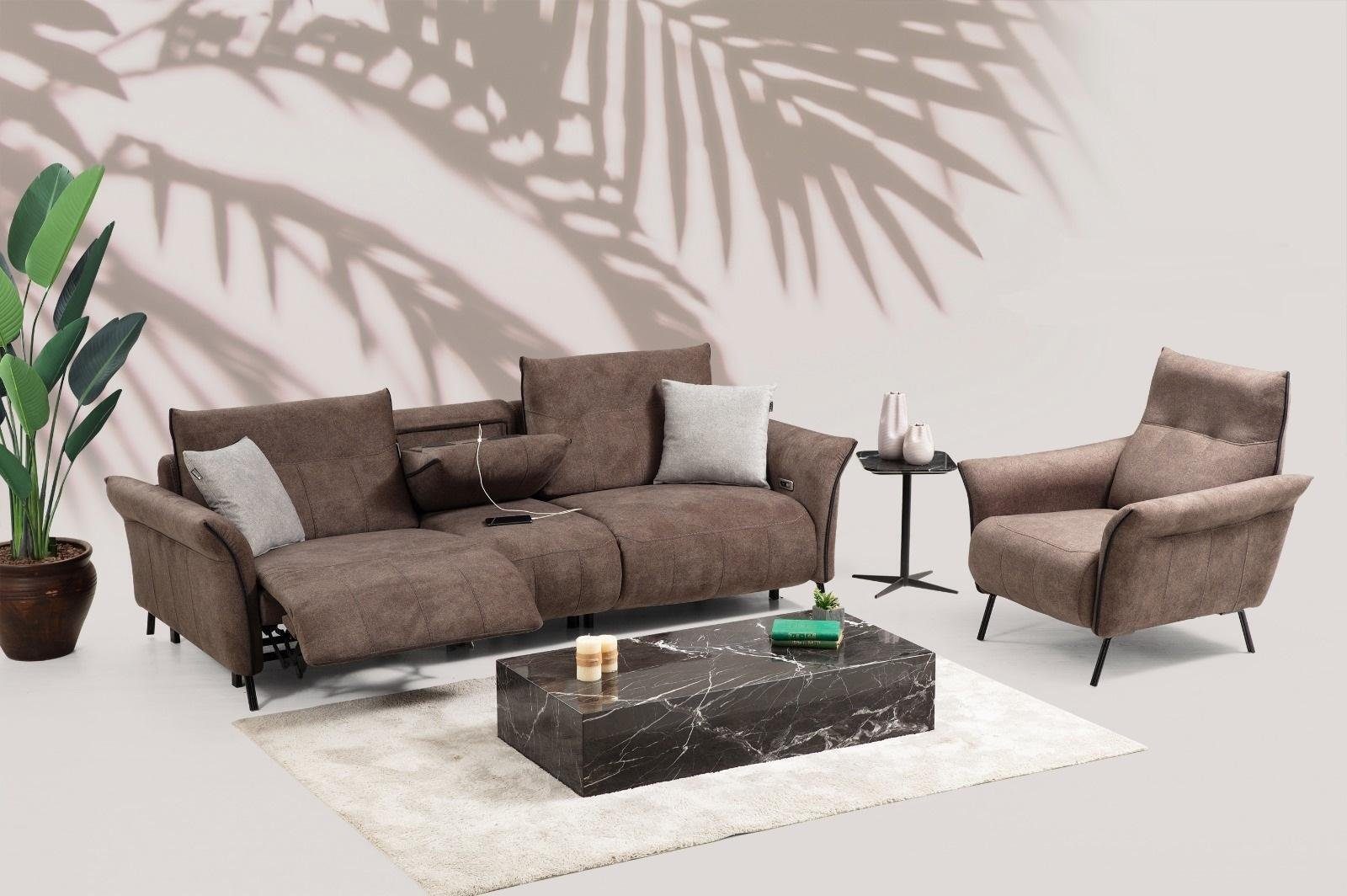 JVmoebel Wohnzimmer-Set Luxus Komplett Set Viersitzer Sofa Couch Designer Sessel Modern Möbel, (2-St., Sofa 4 Sitzer + Sessel), Made in Europa