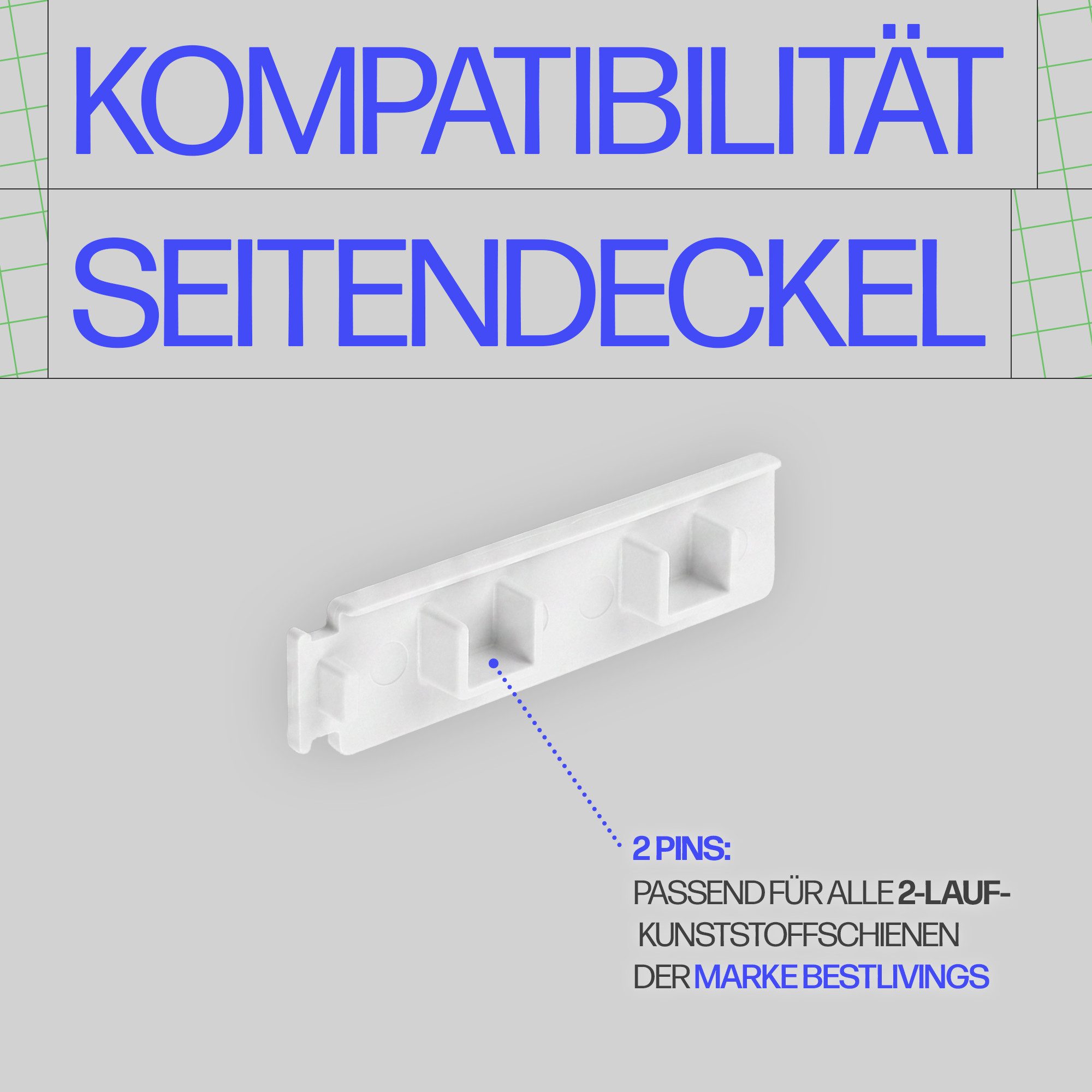 Bestlivings Gardinenschiene Seitendeckel, 2-läufig, geklemmt, Kunststoff, 2er-Pack, robust, Stopper-Funktion, Steckmontage, Made in EU – Bild 5 von 5