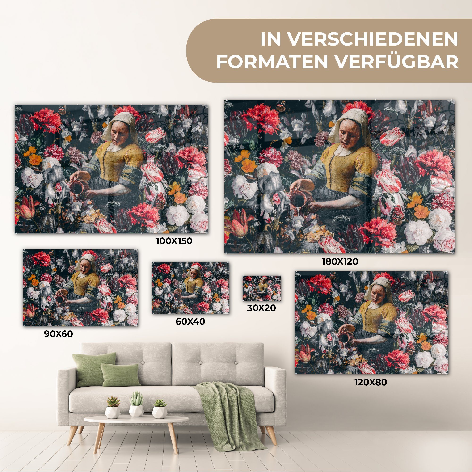 & Schlafzimmer St), (1 - Acrylglasbilder Johannes Wohnzimmer MuchoWow Milchmädchen - Blumen, Acrylglasbild bunt Vermeer