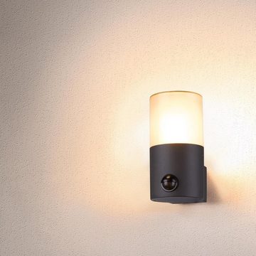 SLV Gartenleuchte Wandleuchte Grafit in Schwarz E27 IP44 mit Bewegungsmelder rund, keine Angabe, Leuchtmittel enthalten: Nein, warmweiss, Aussenlampe mit Bewegungsmelder, Sensorleuchte