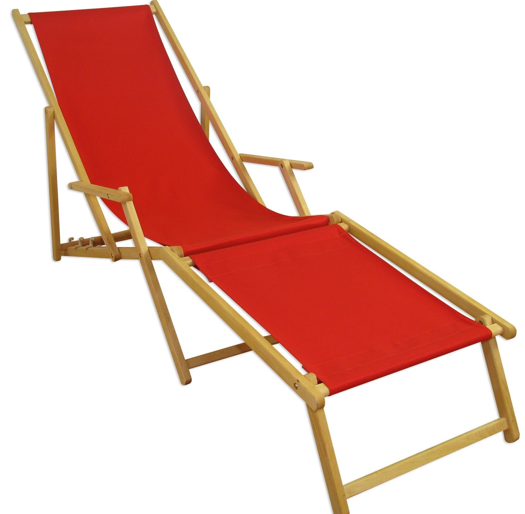 ERST-HOLZ Gartenliege Gartenliege Liegestuhl rot Fußteil Sonnenliege Strandliege klappbar