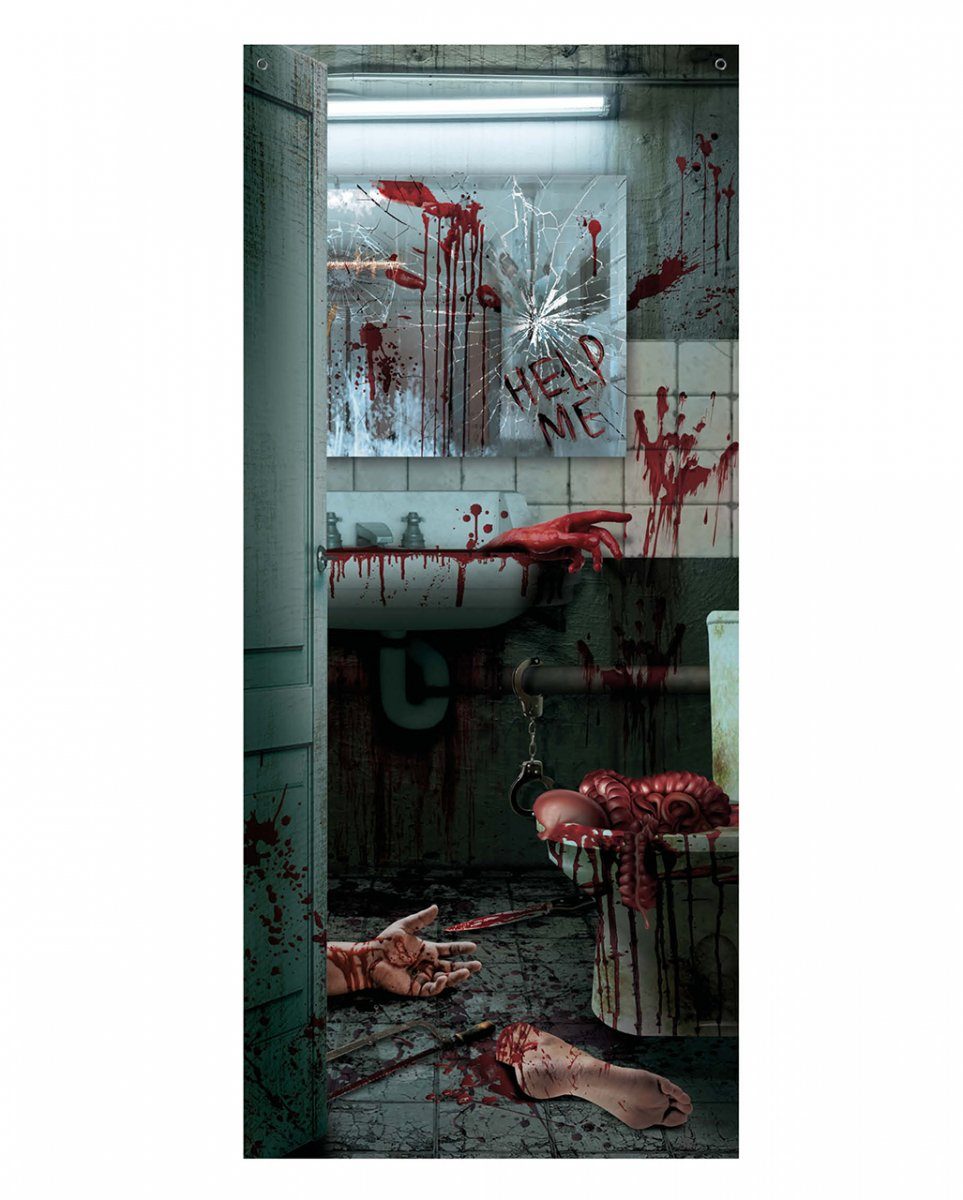 Hängedekoration Halloween Türdeko Serienkiller im Badezimmer 80x18