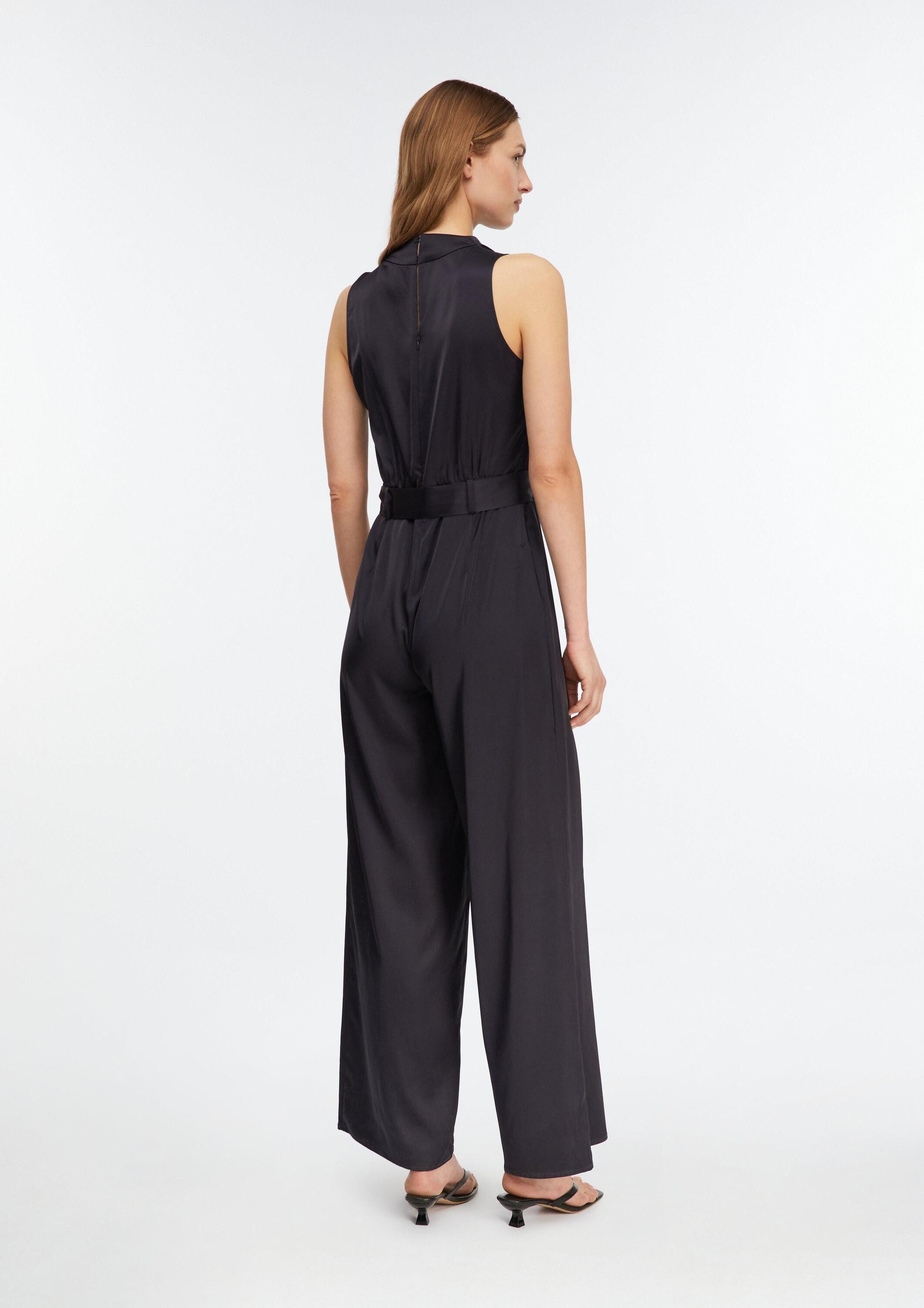 comma Jumpsuit Overall Satin-Jumpsuit mit drapiertem Ausschnitt