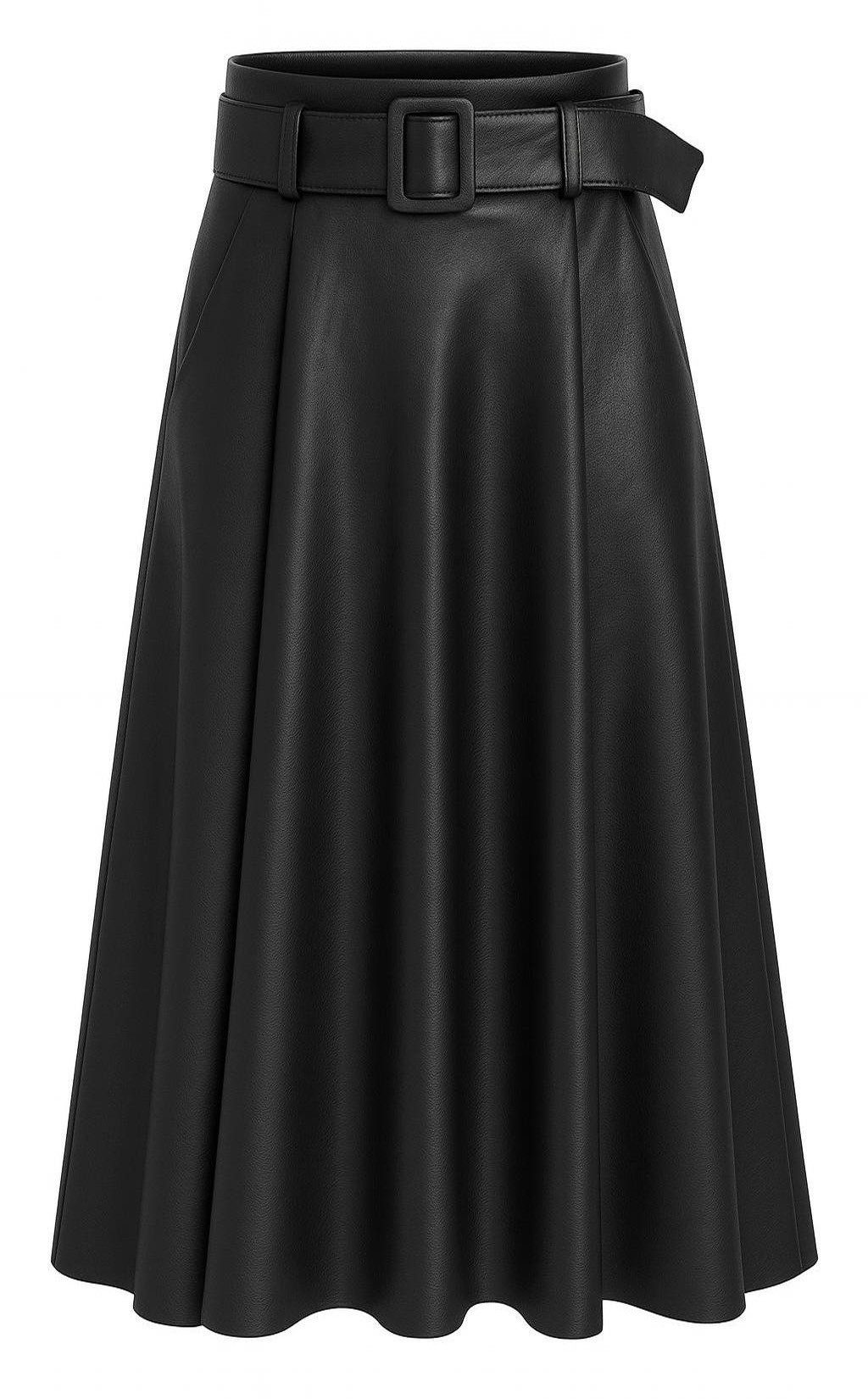 Mississhop Lederimitatrock Damen A-Linien Rock mit Gürtel – Kunstleder M.401