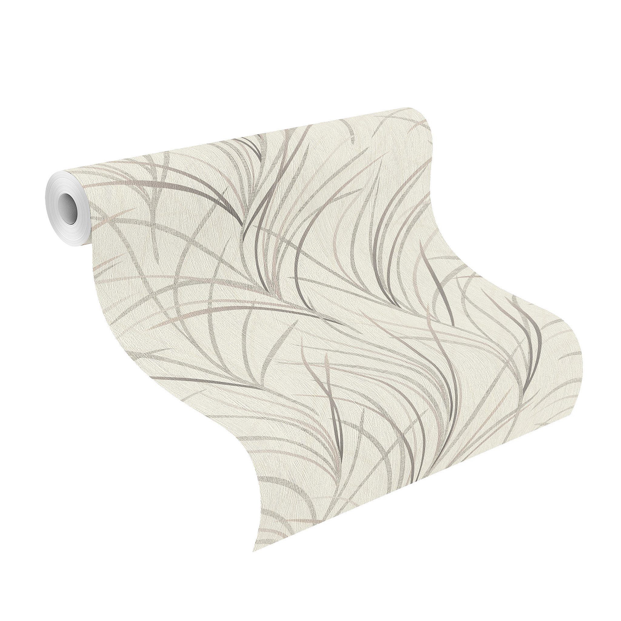 Rasch Vliestapete Botanisches Muster - Vinyltapete Weiß Creme Grau Braun Rot, Floral, (1 Rolle, 1 St., 10,05 m x 0,53 m), gute Lichtbeständigkeit, feucht abwischbar, restlos abziehbar