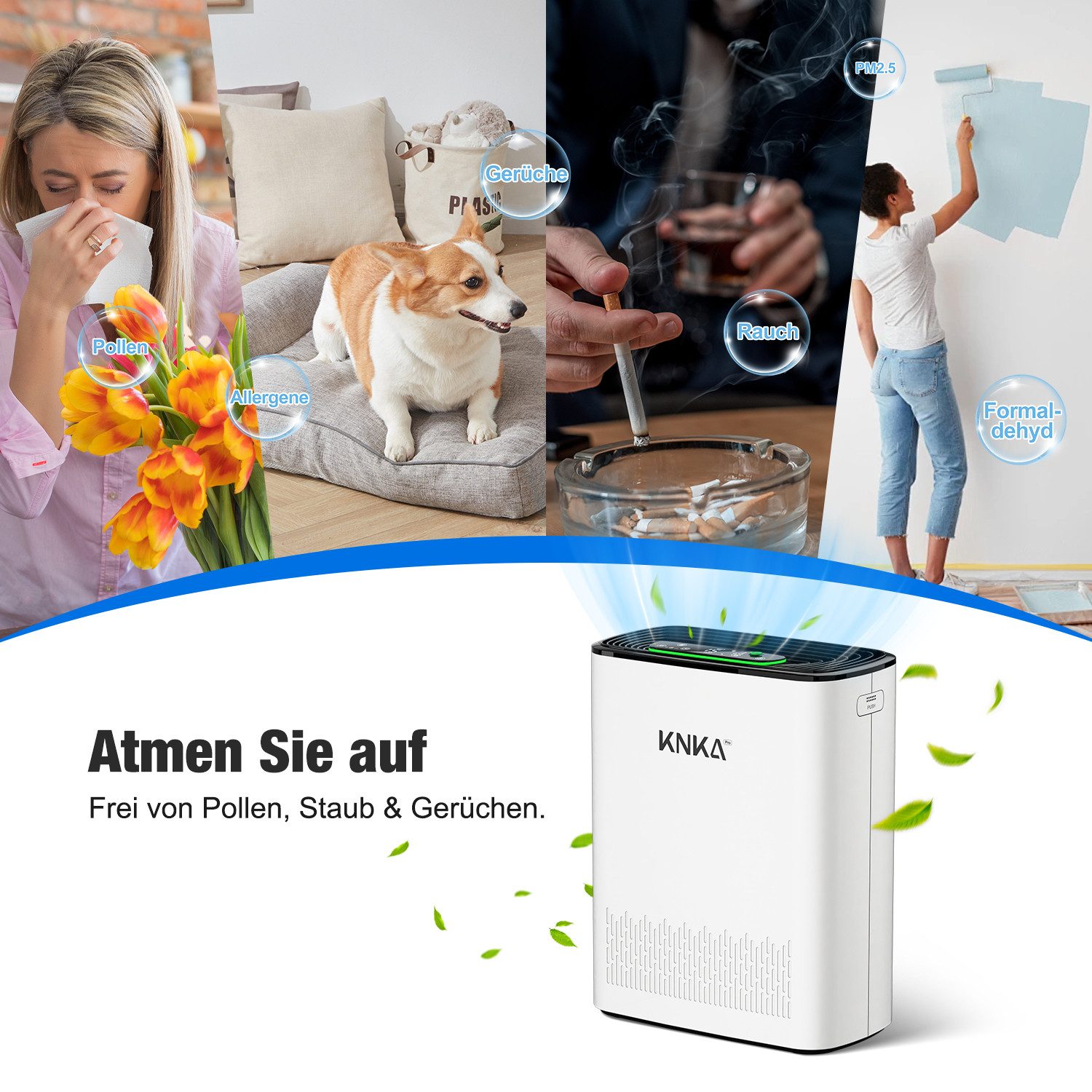 KNKA PRO Luftreiniger AP3000 Luftreiniger Allergiker CADR 300 m³/h mit Aromatherapie, für 80 m² Räume, gegen Haustiergerüche,Rauch und Allergene für Wohnung und Büro