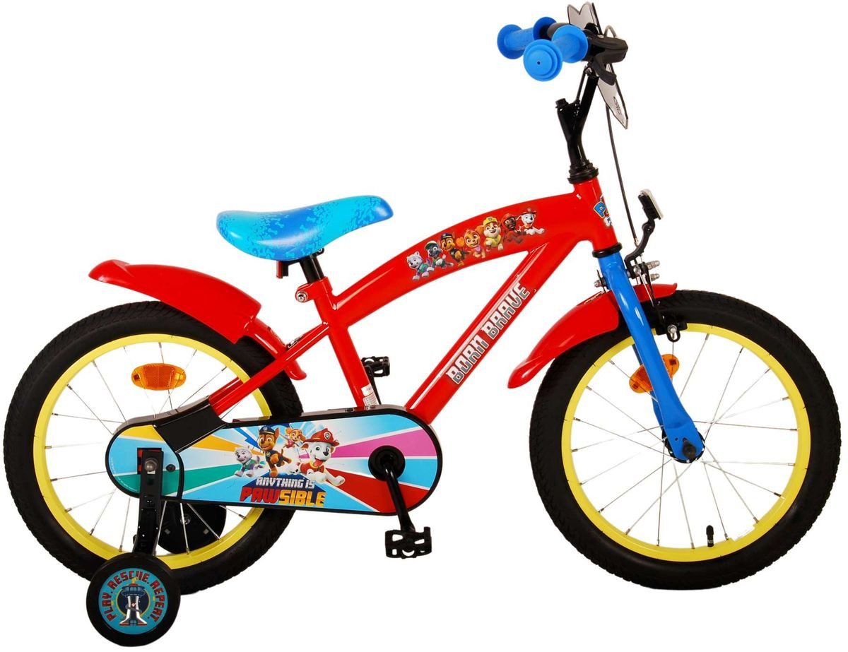 Volare Kinderfahrrad 16 Zoll Kinder Jungen Fahrrad Rad Bike Kinderrad Paw Patrol Rot 21707, 1 Gang, Stützräder, Kettenschutz, Schutzbleche, Rücktrittbremse