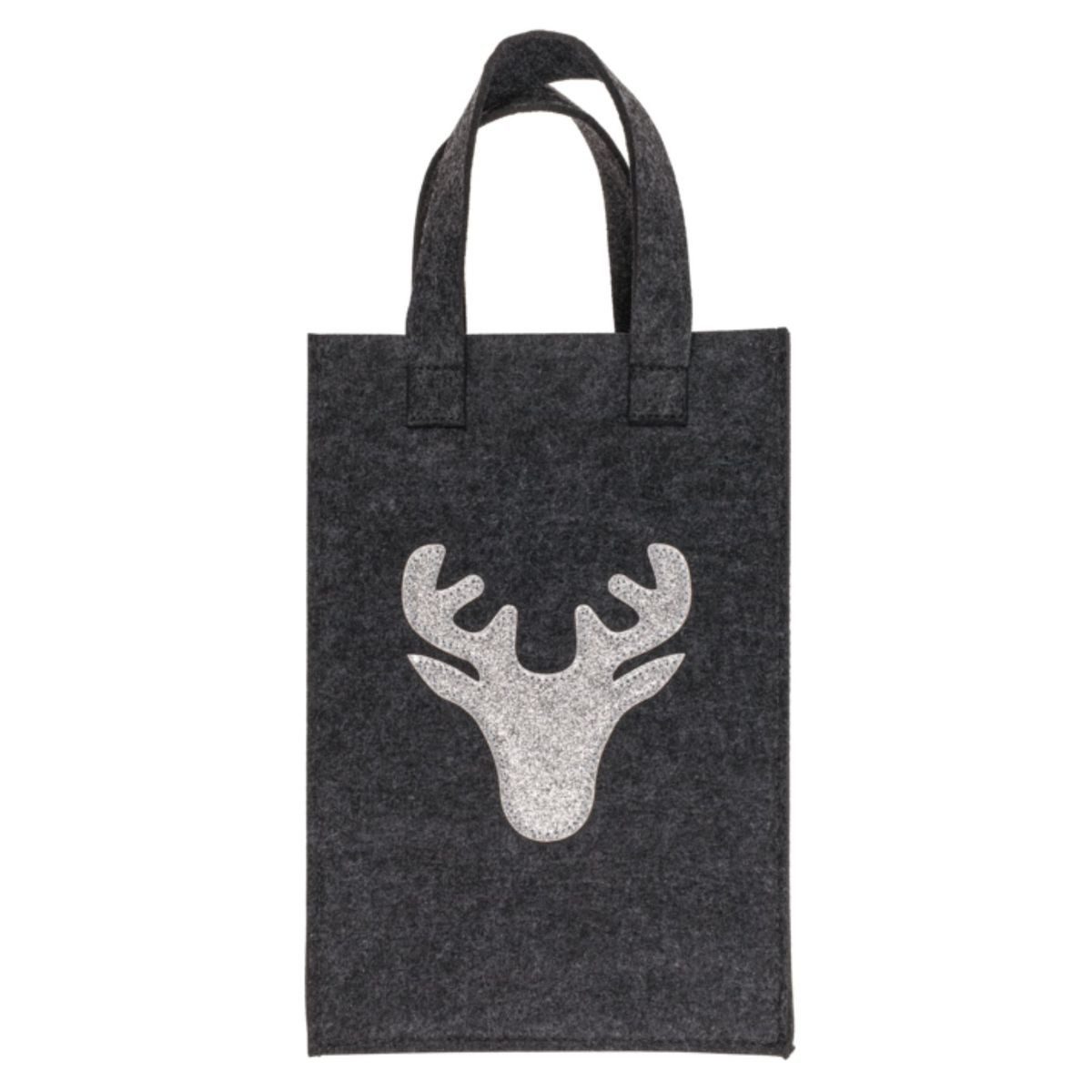 Tragetasche Graue Geschenktasche aus Filz mit Glitzermotiv Geschenktüte