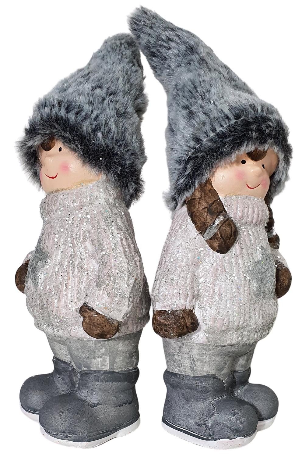 Bambelaa! Weihnachtsfigur Winterkinder Figuren Weihnachtsdeko Junge Mädchen 2er Set Dekofiguren