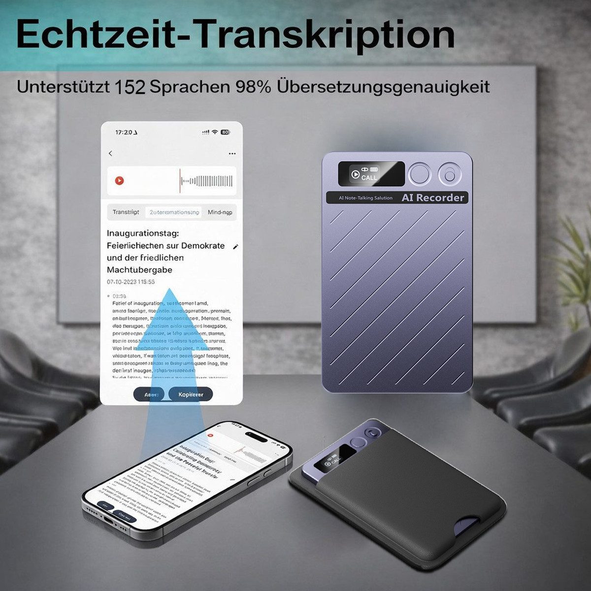 AeroAxis Diktiergerät Aufnahmegerät mit KI Schreibfunktion und Zusammenfassen Digitales Aufnahmegerät (Multimodale Eingabe Aufnahme Audiorekorder für Meetings V – Bild 4 von 5