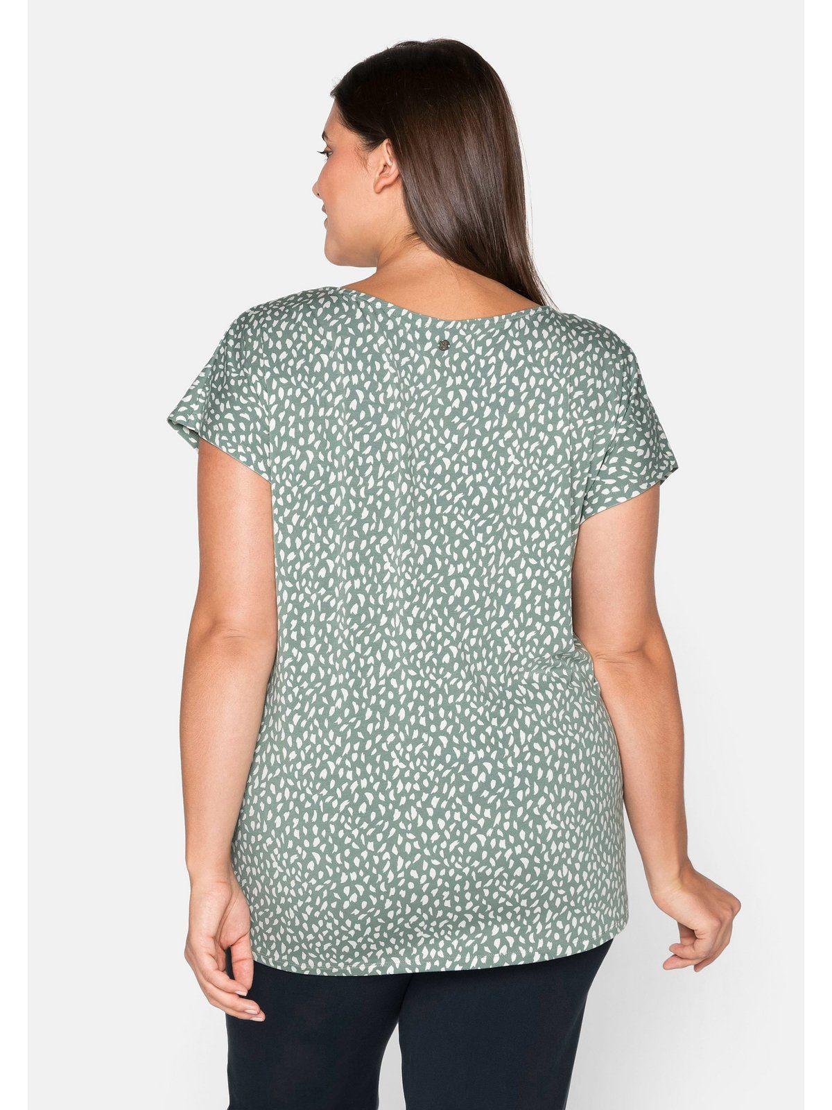 Sheego T-Shirt Große mit Falten Größen und Alloverdruck eukalyptus gelegten