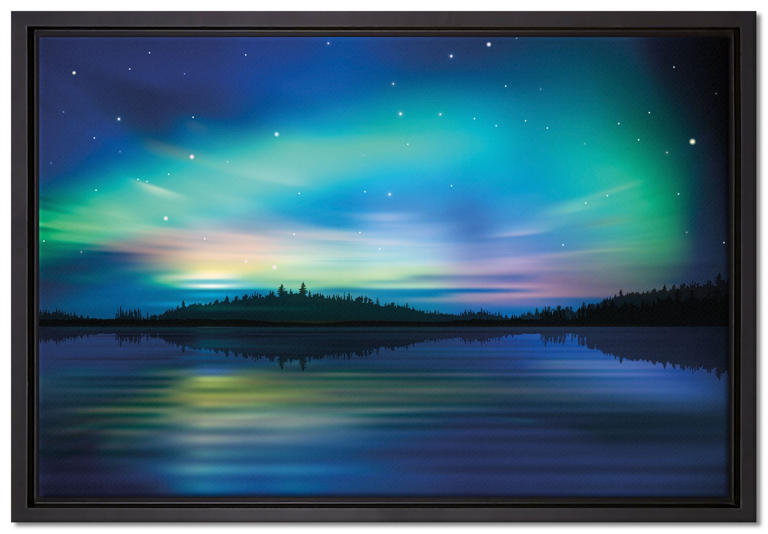 Pixxprint Leinwandbild Finnische Polarlichter, Wanddekoration (1 St), Leinwandbild fertig bespannt, in einem Schattenfugen-Bilderrahmen gefasst, inkl. Zackenaufhänger