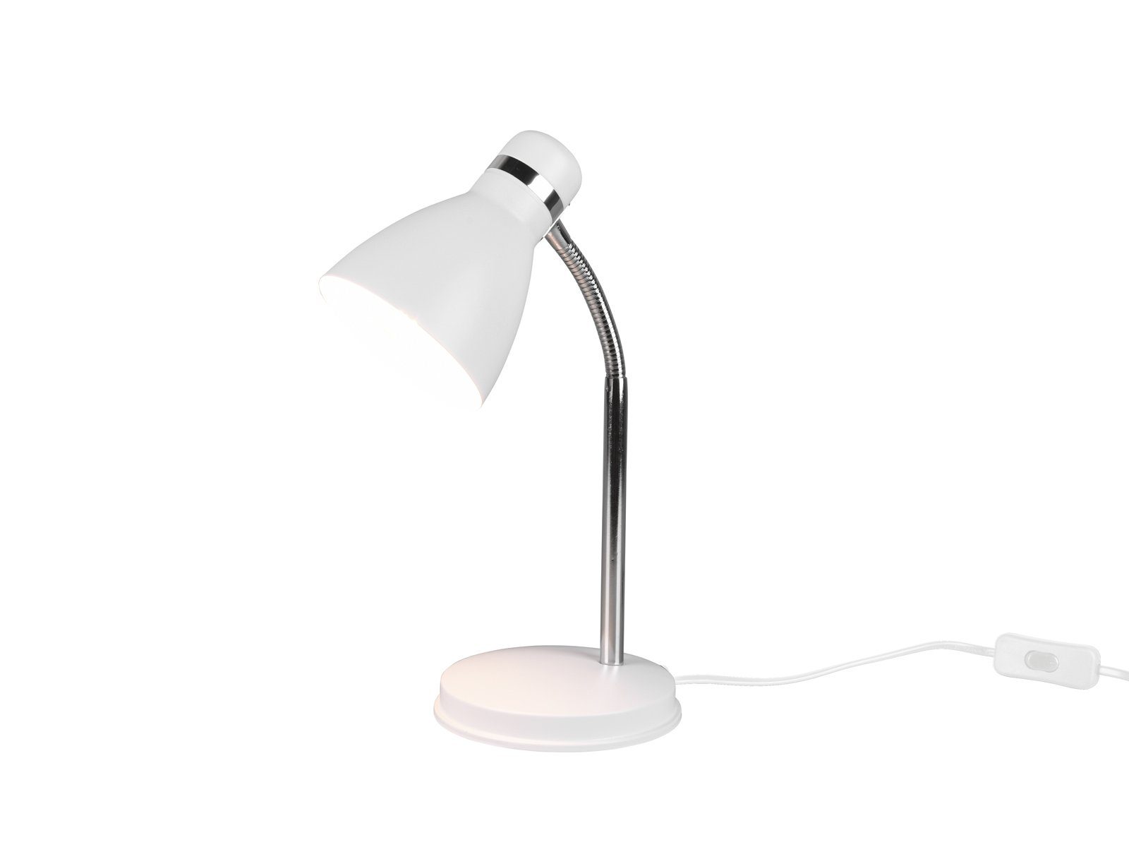 Leselampe Schreibtischlampe, Arbeitsplatz-leuchte LED Nachttisch, H Schwanenhals-lampe & 33cm meineWunschleuchte Warmweiß, LED wechselbar, Chrom-Weiß