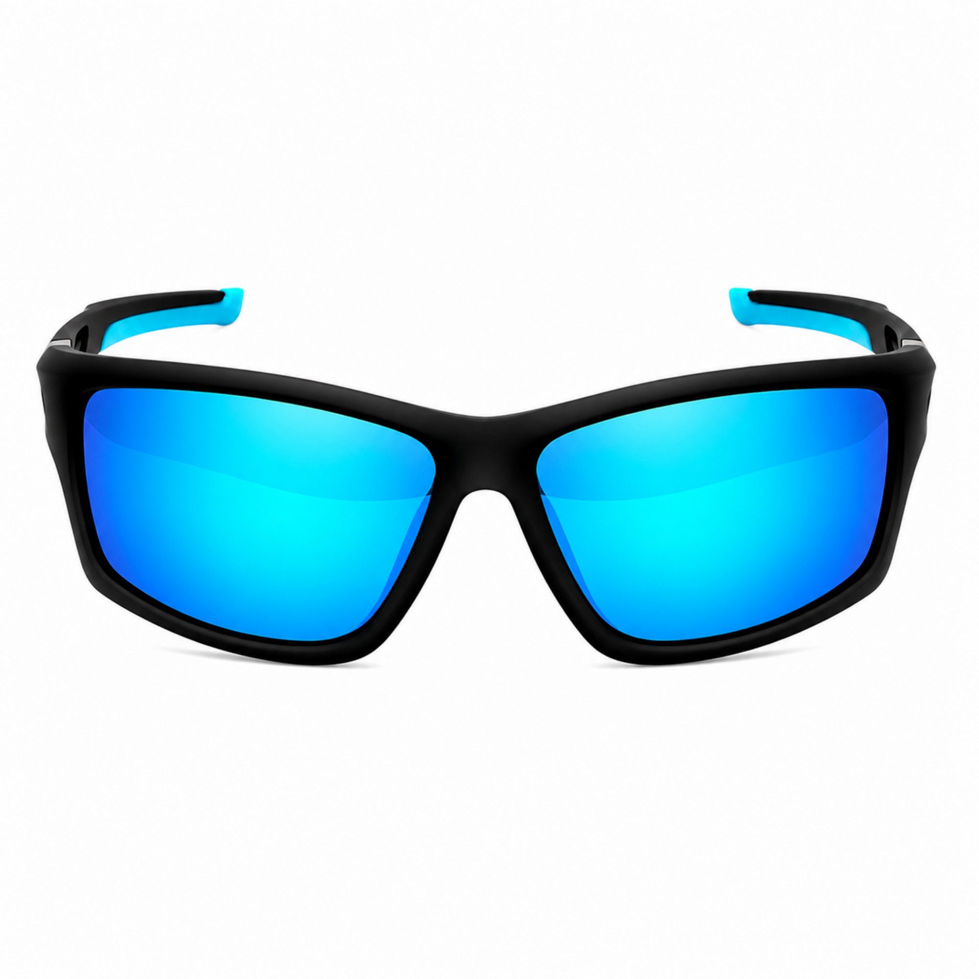 Rennec Sonnenbrille Herren Outdoor Sportbrille Gläser Polarisiert Blau Verspiegelt Wrap Around Rahmen Schwarz Matt Polarisierte Linsen Brillenbeutel
