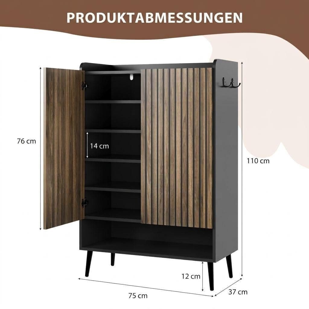 GarveeMore Schuhkipper 2er-Set Mehrzweckschrank mit Garderobenschrank 6 Fächern, Doppeltüren (2 St), 110 cm Höhe Beistellschrank verstellbare Einlegeböden, Haken