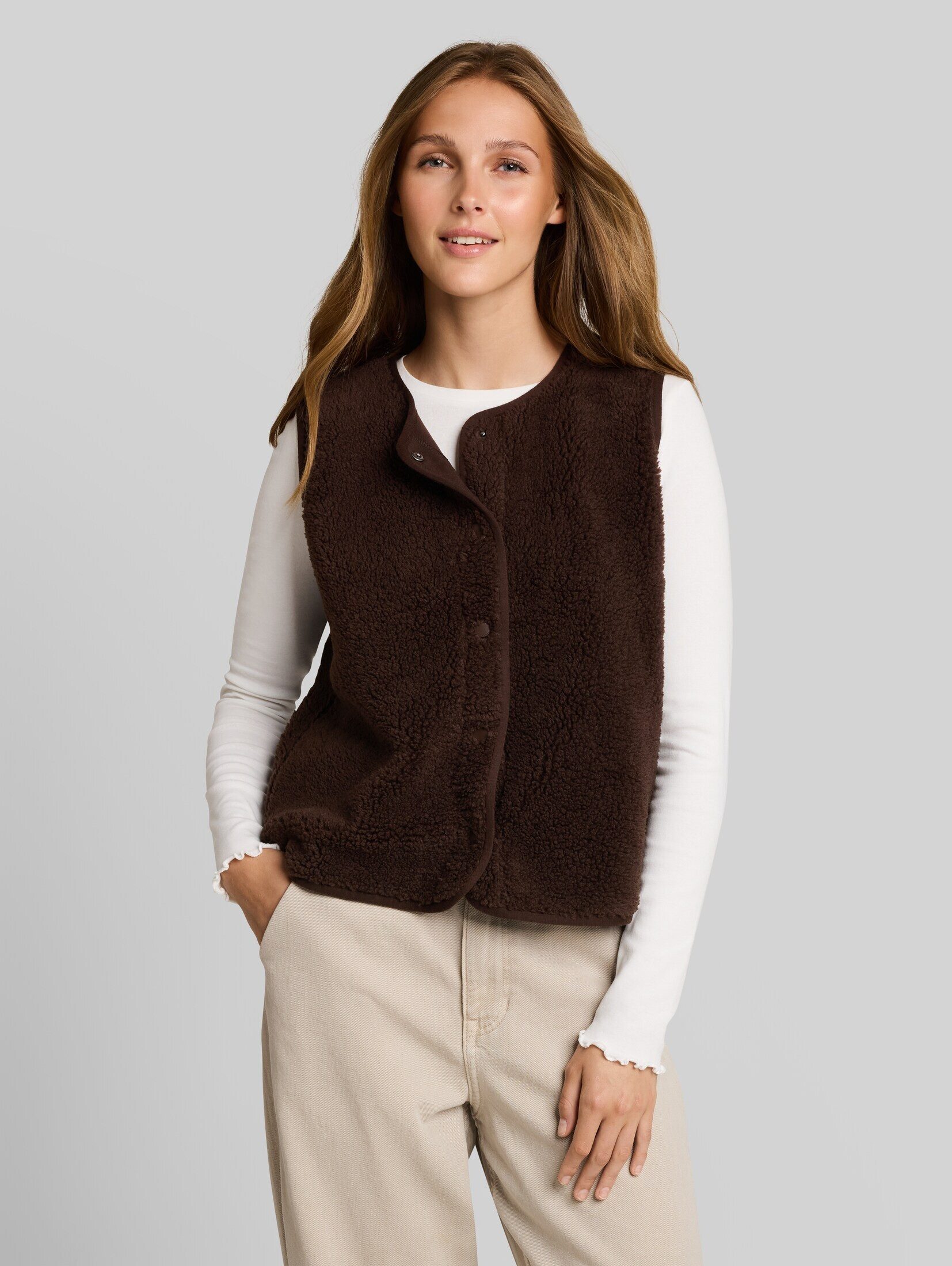 TOM TAILOR Denim Sweatjacke Strick & Sweatshirts Teddy Weste mit Druckknopfleiste