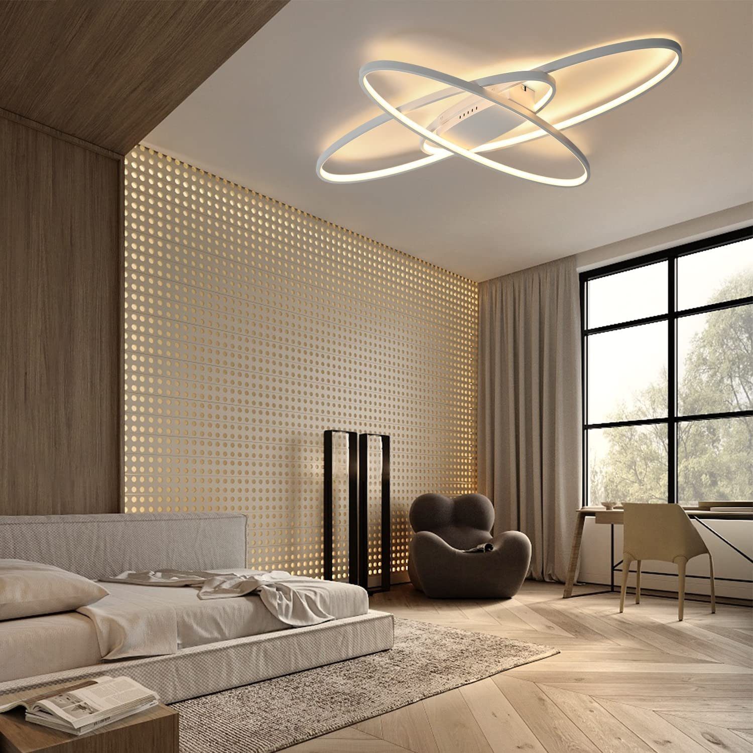 Deckenleuchte Geometrisch, Nettlife Fernbedienung Dimmbar mit Wohnzimmerlampe LED Dimmbar Weiß