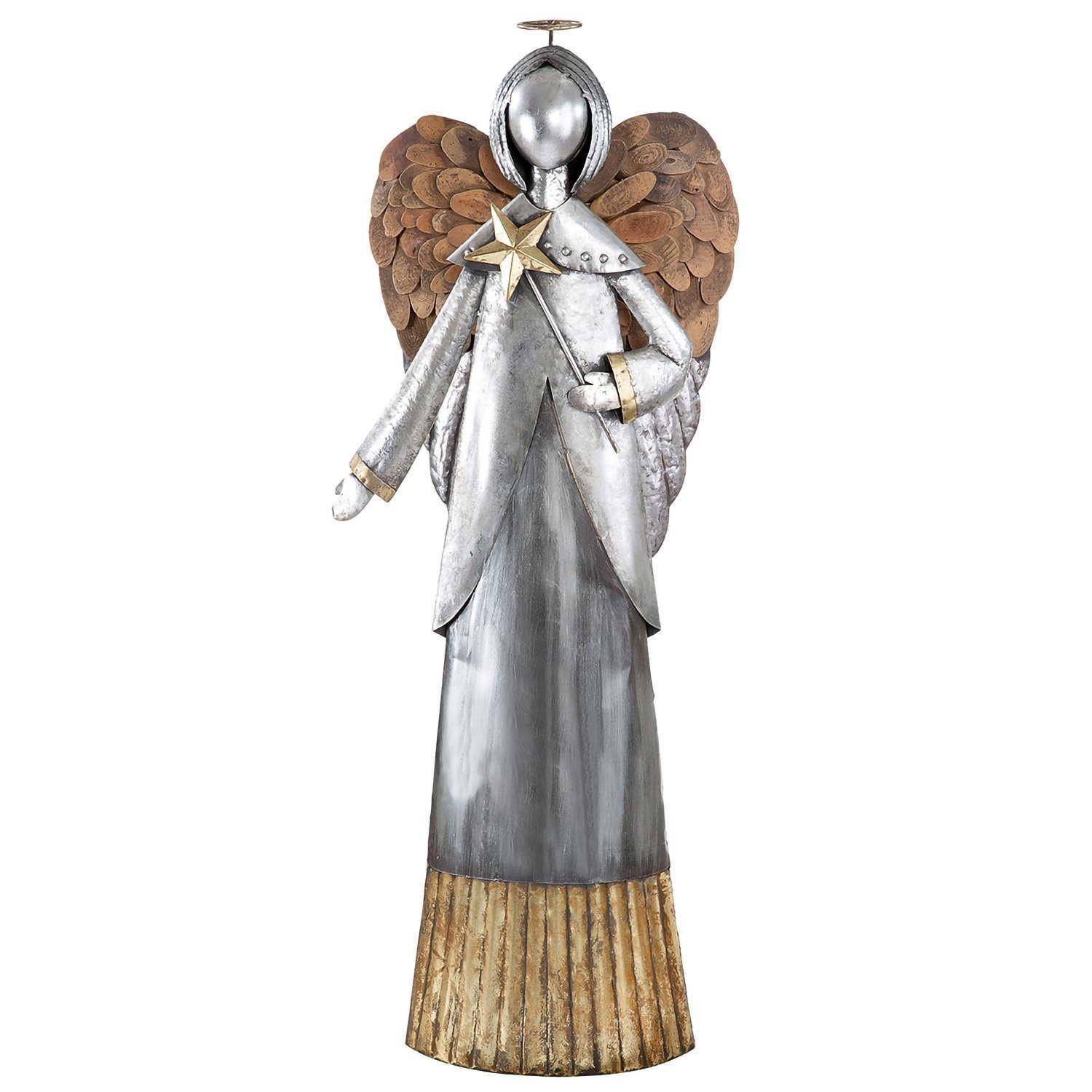GILDE Dekofigur GILDE Engel Viktoria mit Holzflügeln - silber - H. 181cm x B. 69cm | Dekofiguren