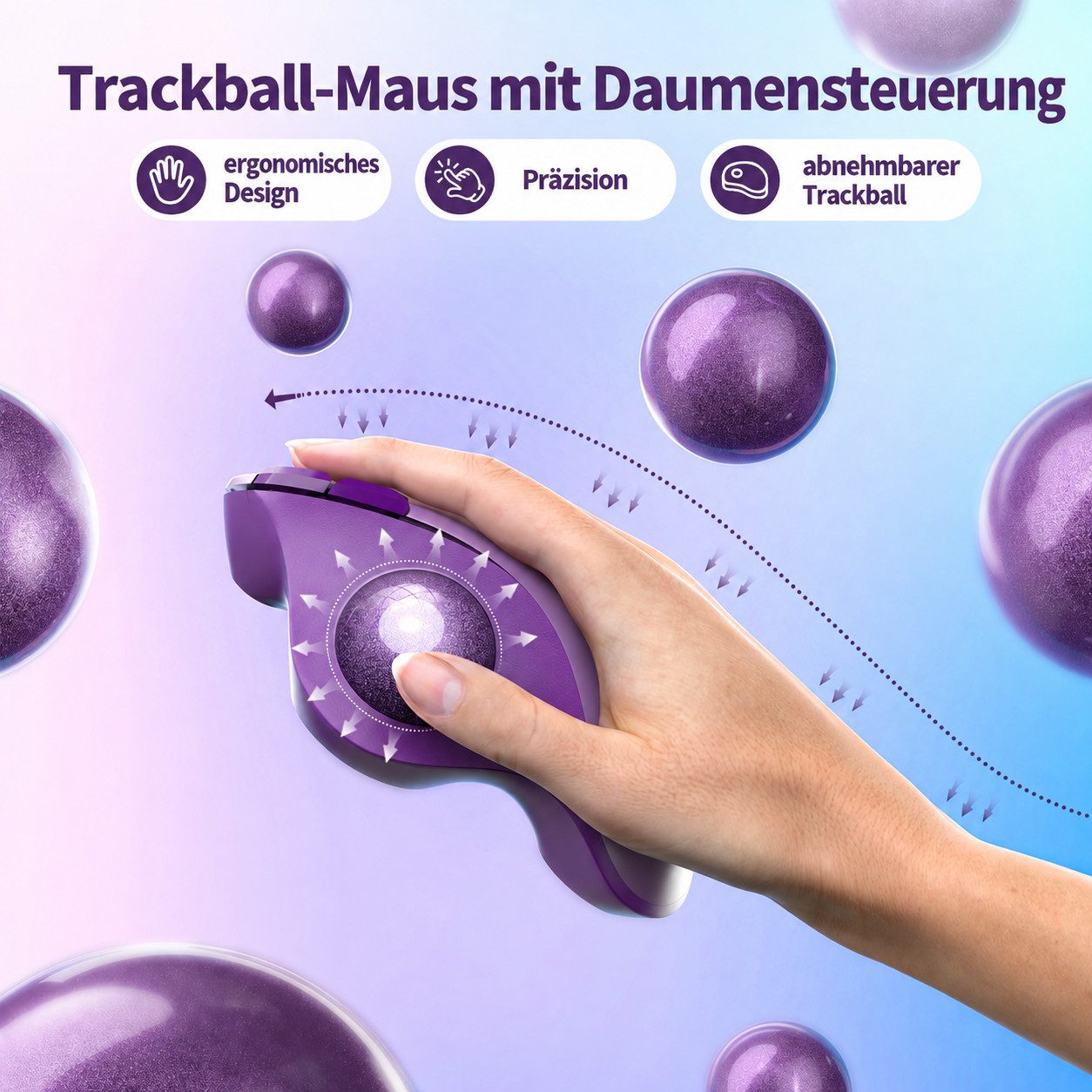 Seenda MOU-301 Ergonomische Trackball-Maus Bluetooth 2,4 GHz, 3 Geräte Maus (Bluetooth, Funk, Ergonomisch, Wiederaufladbar, Multi-Geräte Bluetooth) – Bild 2 von 5