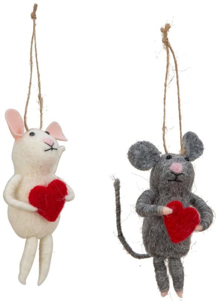 Geschenkestadl Dekohänger Mäuse mit Herz aus Filz – 2er Set, Weihnachtsanhänger (Spar-Set, 2 St., 2 Mäuse zum hängen), mit rotem Herz