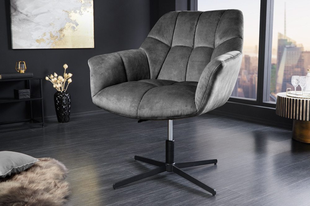 riess-ambiente Loungesessel PAPILLON grau/schwarz – Samt, drehbar, höhenver günstig online kaufen