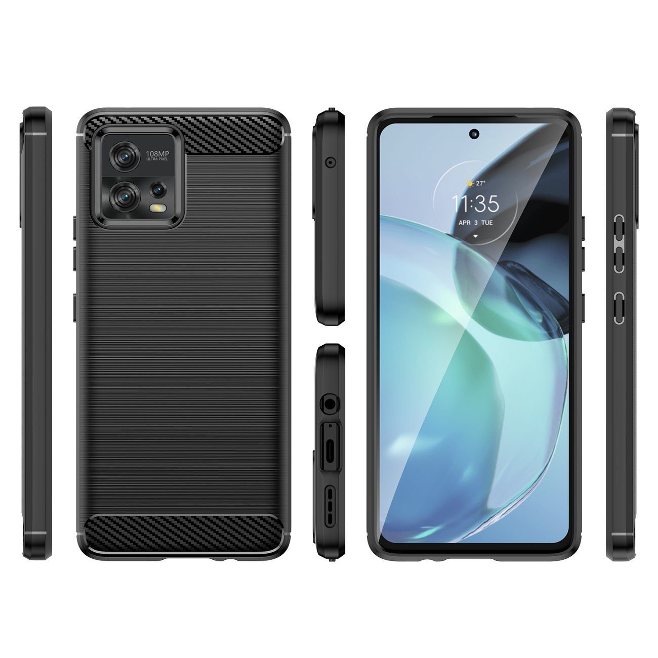 COFI 1453 Bumper Carbon Case Hülle für Nokia C32 flexible Silikon Carbon Hülle schwarz