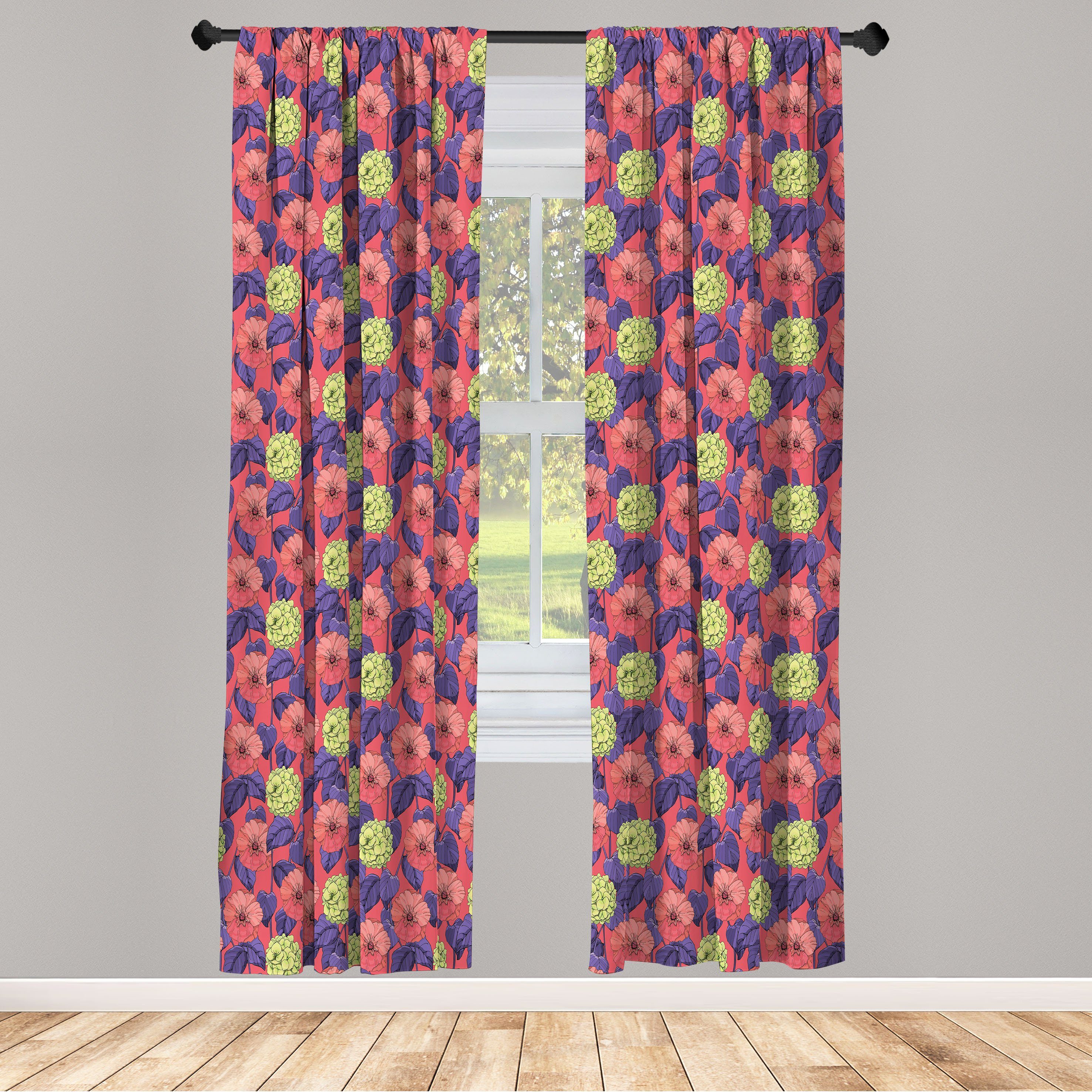 Gardine Vorhang für Wohnzimmer Schlafzimmer Dekor, Abakuhaus, Microfaser, Blumen Hydrangea und Malvenblüten
