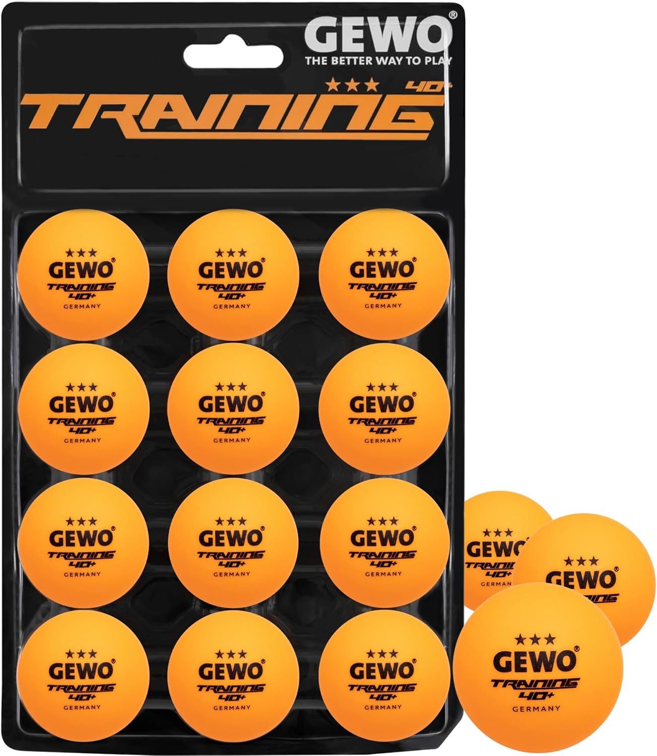 Gewo Tischtennisball 12 Stück, 3 Sterne 40+, Training ABS Tischtennisbälle, orange (12-St)