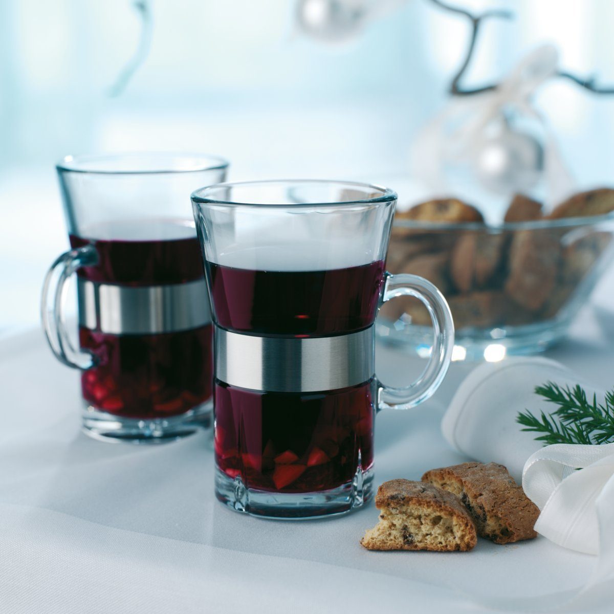 Rosendahl Thermoglas Grand Cru; Hot Drink Glas mit Henkel im 2er Set, 2-tlg., bleifreies Glas, Edelstahl