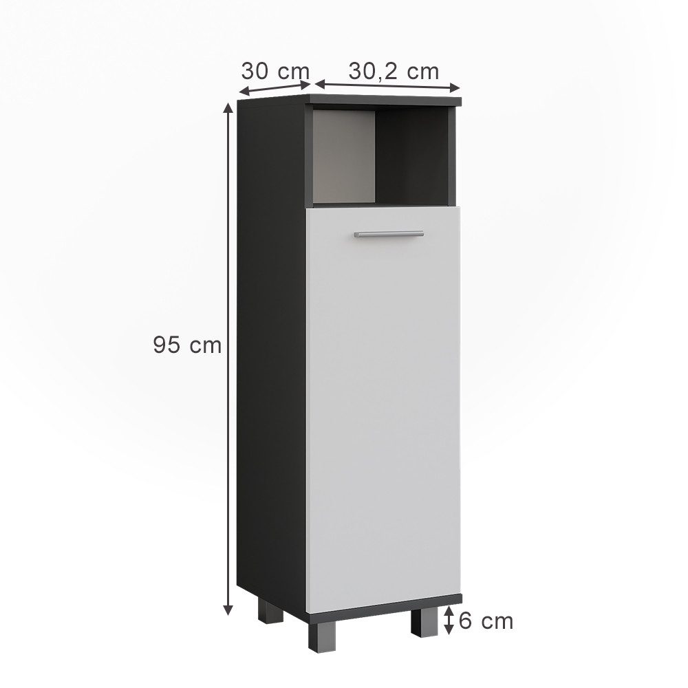 Vicco Midischrank Ilias, Anthrazit/Weiß, 30.2 x 95 cm mit Tür günstig online kaufen