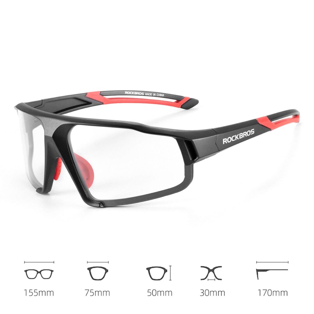 ROCKBROS Fahrradbrille SP216BK, (4 teilig), Photochrome UV400 Brille mit Belüftung