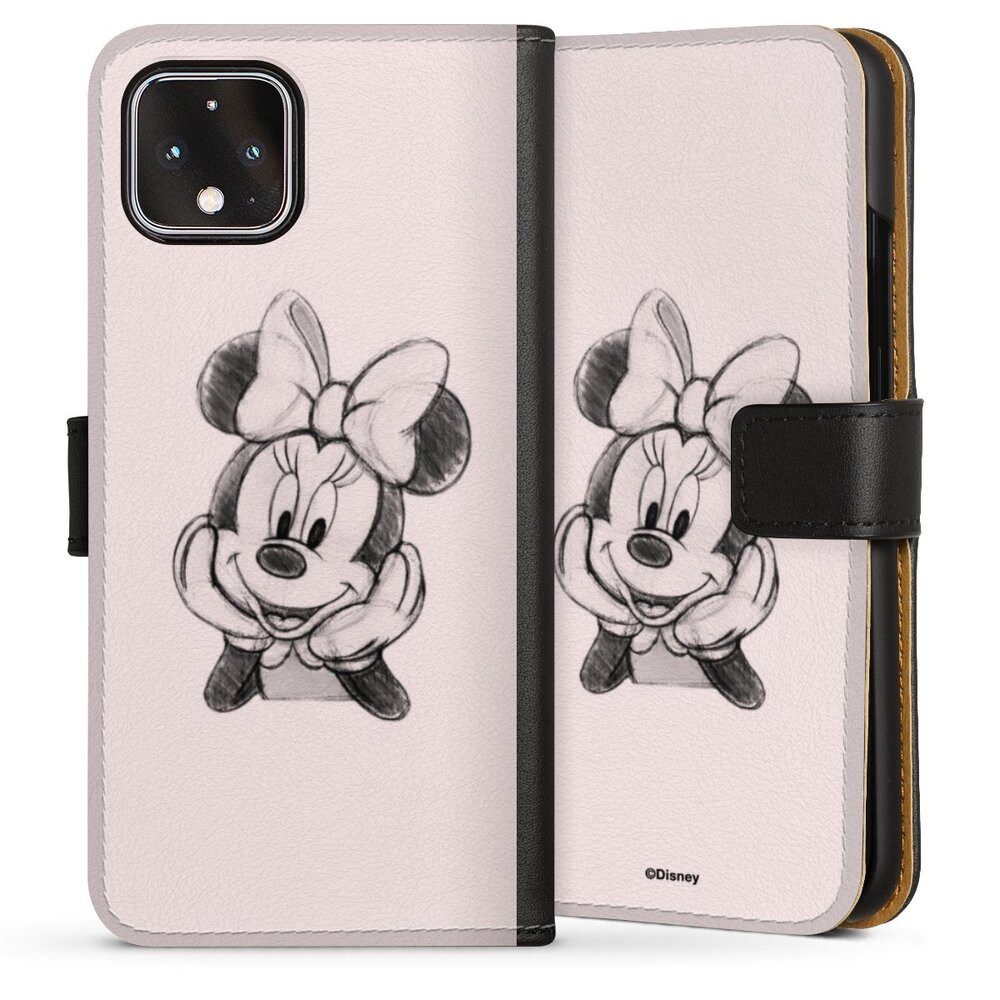 DeinDesign Handyhülle Minnie Mouse Offizielles Lizenzprodukt Disney Minnie Posing Sitting, Google Pixel 4 Hülle Handy Flip Case Wallet Cover Handytasche Leder