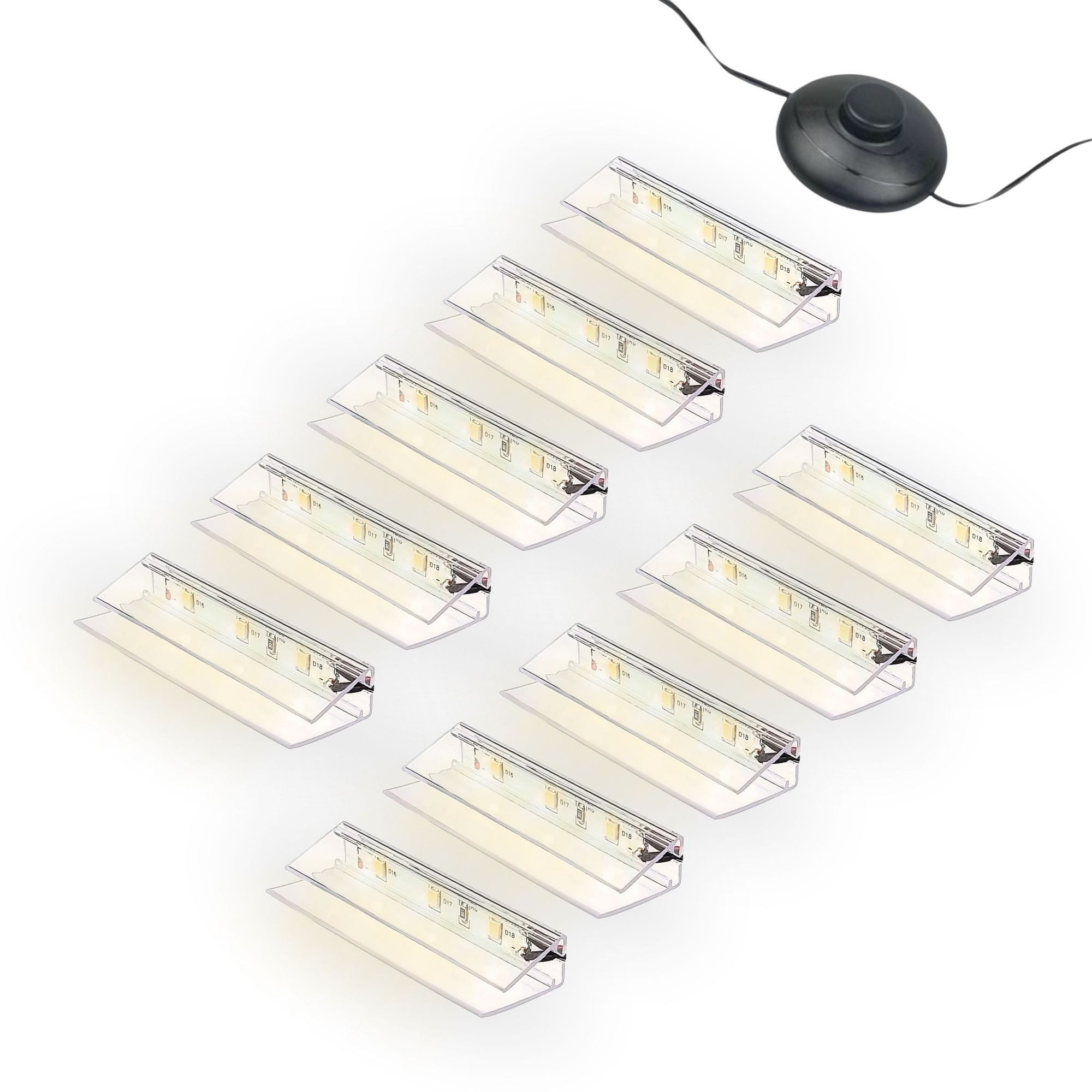 kalb LED Glaskantenbeleuchtung LED Glaskantenbeleuchtung Clip Set 3000K/5000K Transparent Plug & Play, 10er Set warmweiß