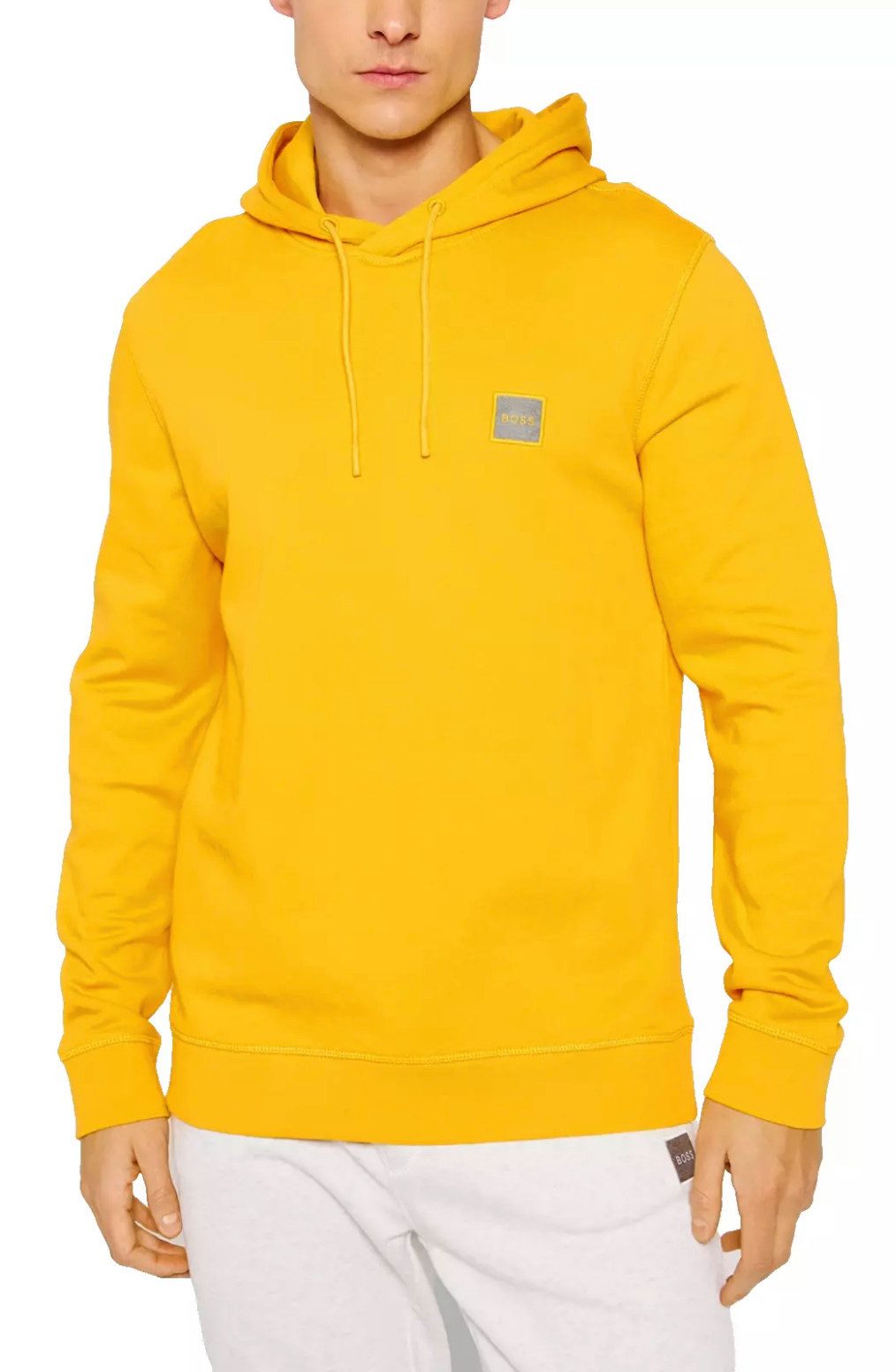 BOSS Kapuzensweatshirt Wetalk Hoodie Verstellbare Kapuze – Gerippte Bündchen – Melange-Logo-Patch