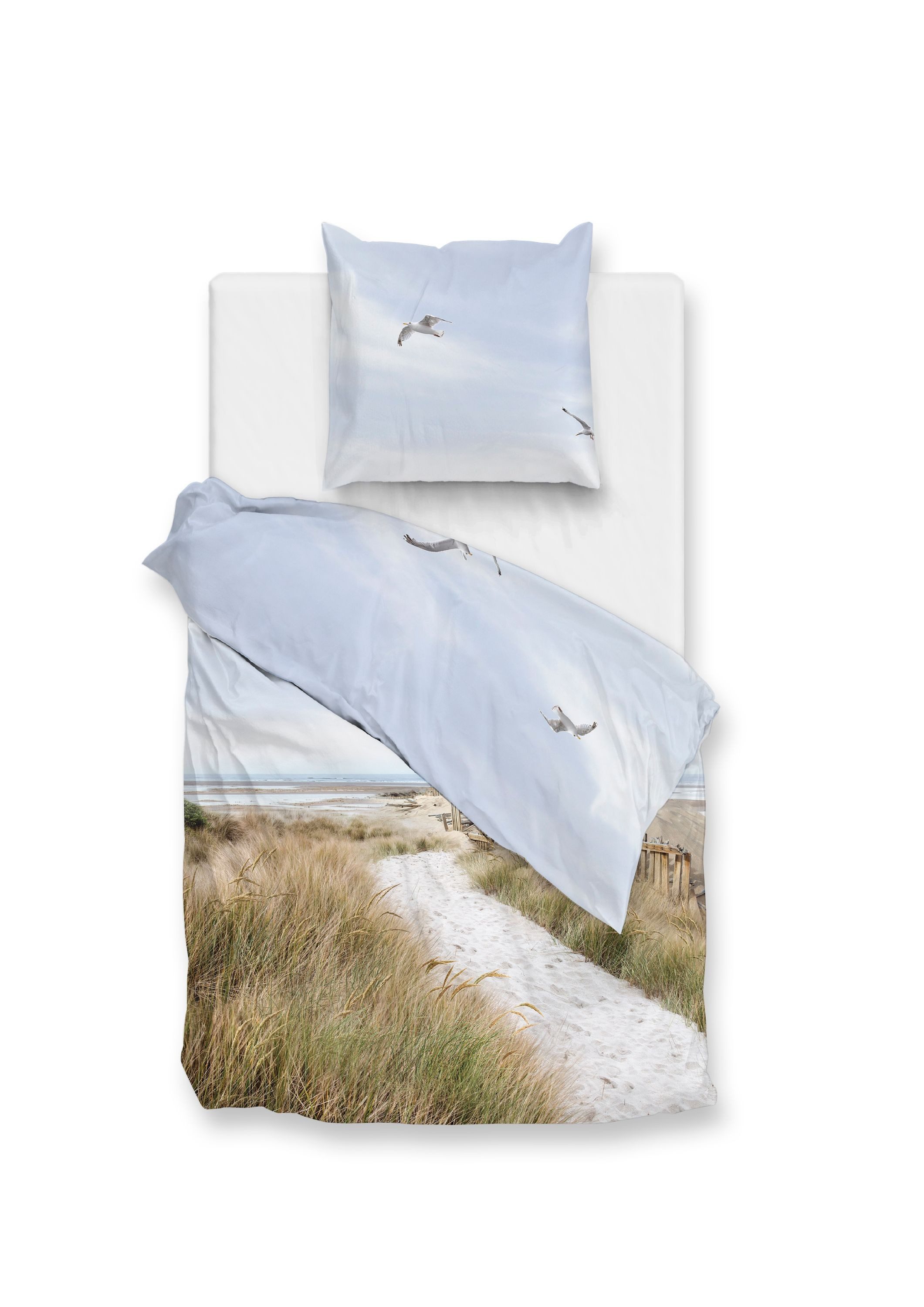 ZO HOME Bettwäsche Maritim, Renforcé, 3 teilig, Strand, Sand, Möwen, Meer