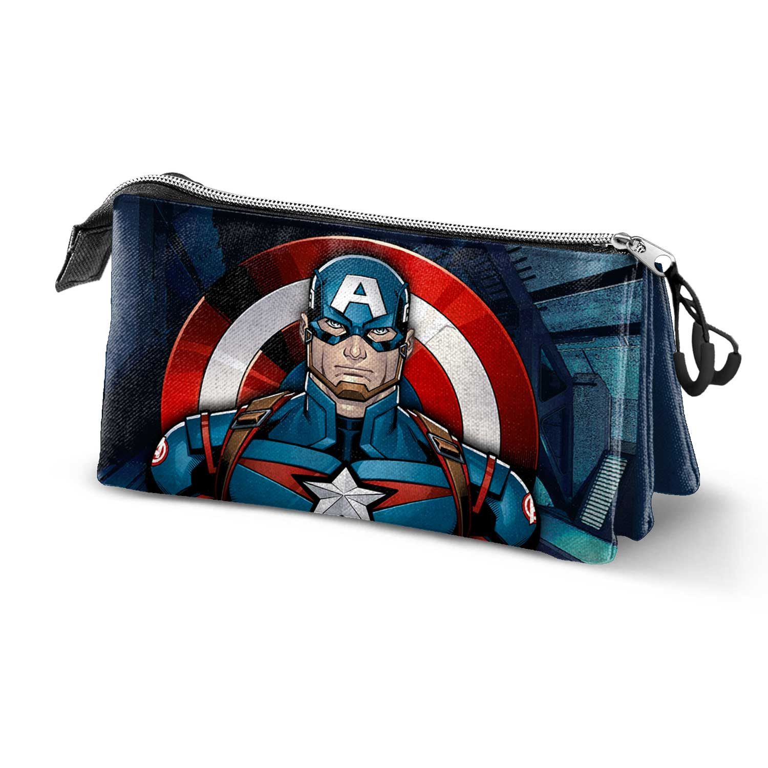 Karactermania Federmäppchen Marvel Captain America Wings Dreifach Federmäppchen Blau, Hauptreißverschluss, separates Innenfach, 3 Fächer
