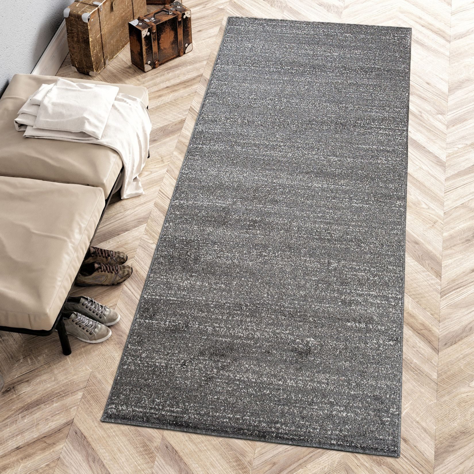 Mazovia Läufer Modern Einfarbig Schwarz Anthrazit Flur, Schlafzimmer, Diele, Fußbodenheizung – Bild 2 von 5