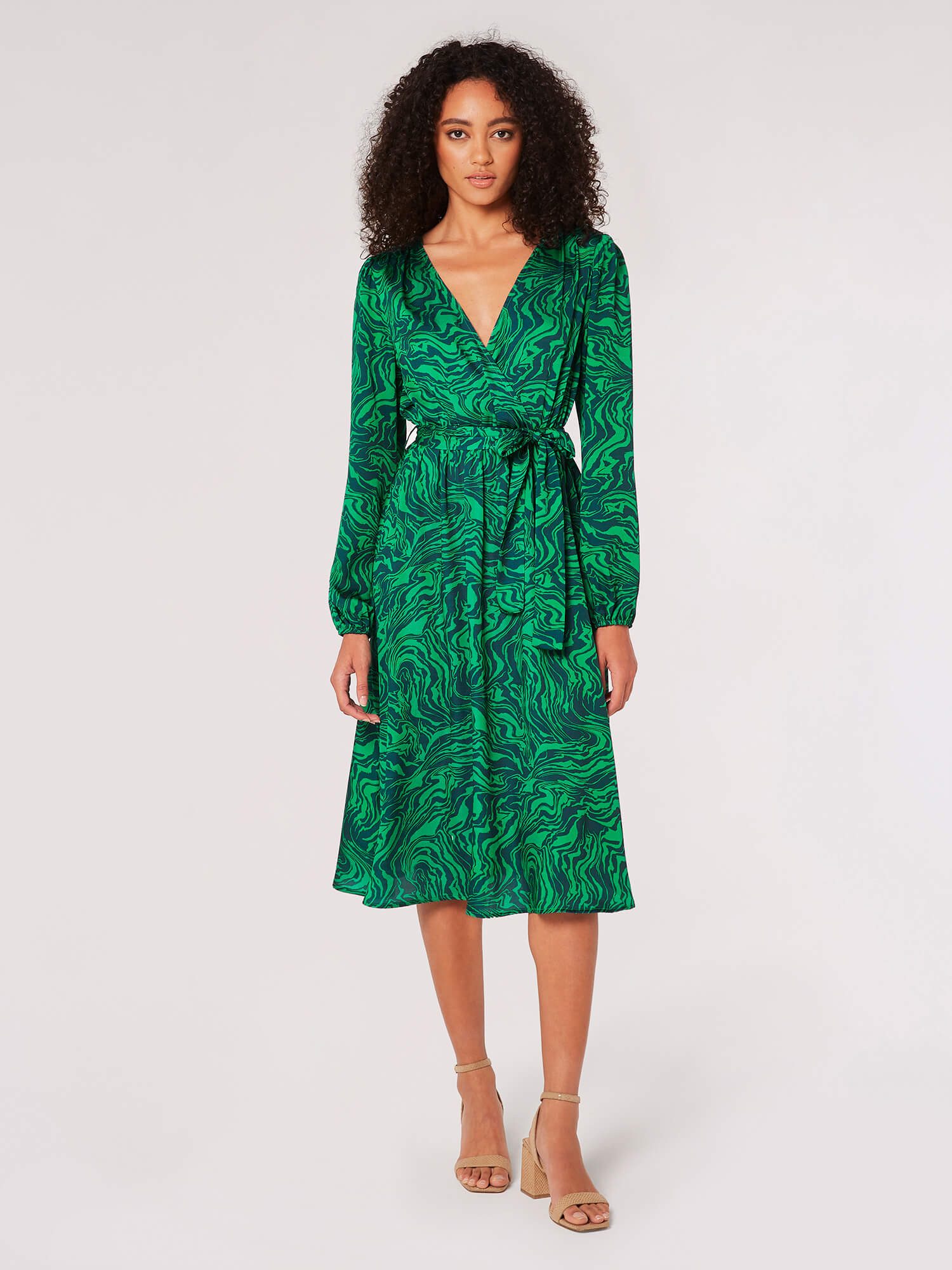 Apricot Druckkleid, (Stoffgürtel) günstig online kaufen